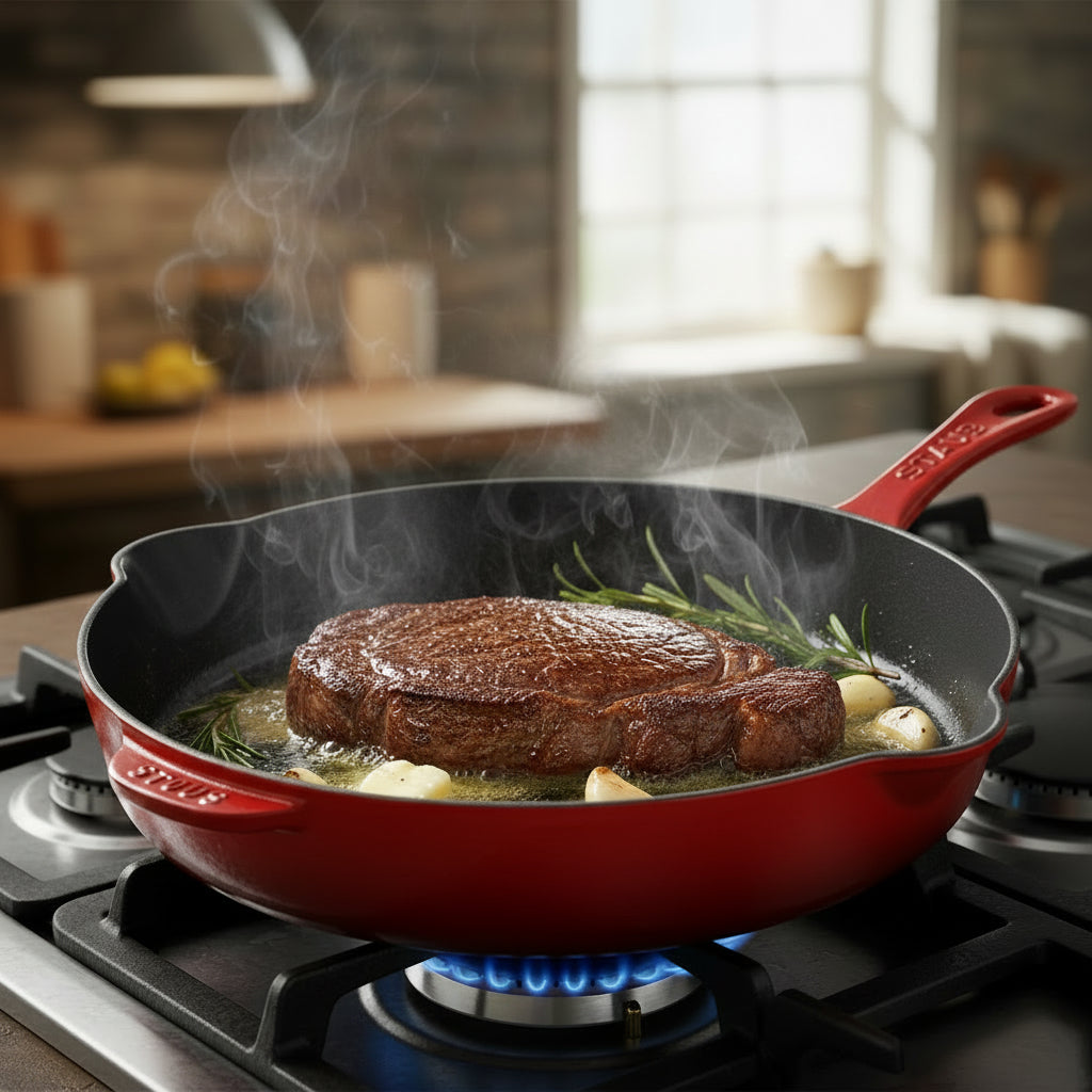 STAUB Pans 28 cm / 11 inch Cast Iron Traditional Deep Frypan, Cherry-0