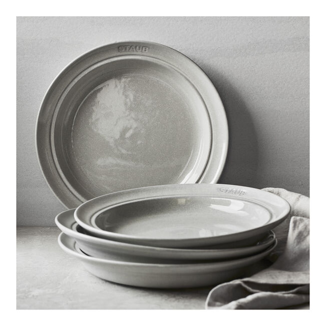STAUB 12-Piece Stoneware Dinnerware Set – Scratch-Resistant Plates and Bowls - White tuffle