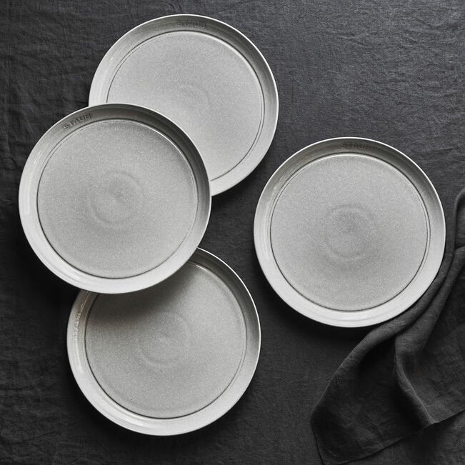 STAUB 12-Piece Stoneware Dinnerware Set – Scratch-Resistant Plates and Bowls - White tuffle