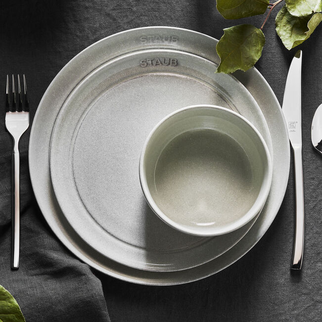 STAUB 12-Piece Stoneware Dinnerware Set – Scratch-Resistant Plates and Bowls - White tuffle