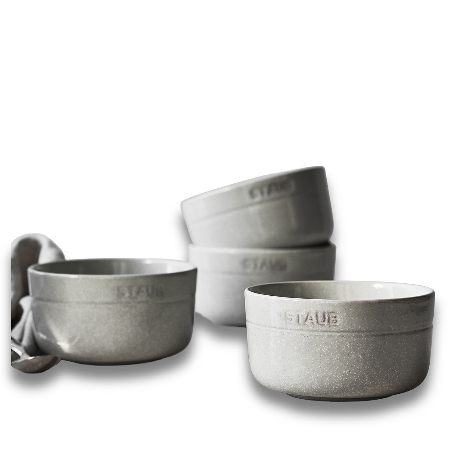 STAUB Dining Line 4 Piece Ceramic Round Bowl Set, White Truffle