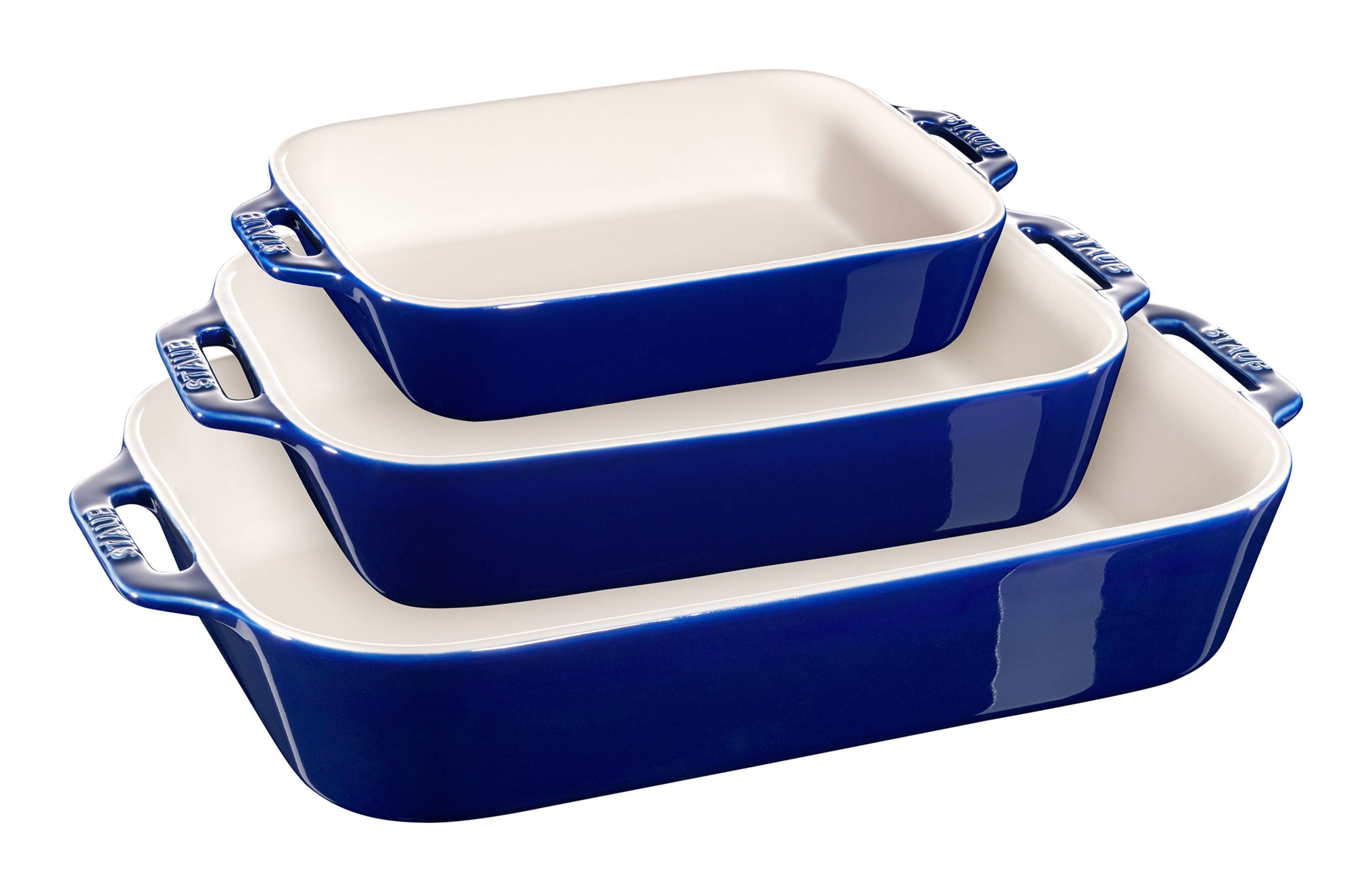 STAUB Ceramique Rectangular Baking Dish Set Dark Blue 3 Piece-0