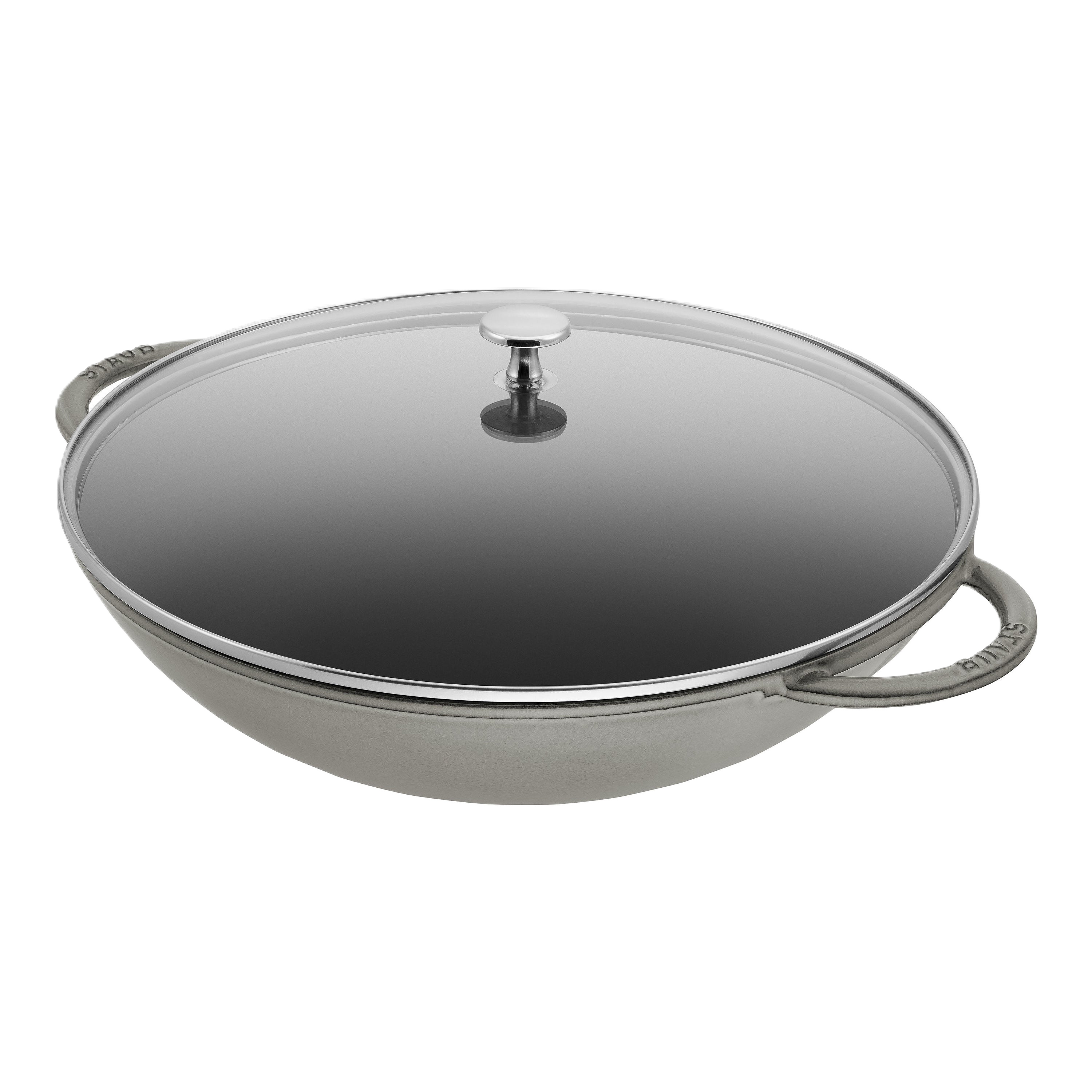 STAUB Specialities 37 cm / 14.5 inch Cast Iron Wok With Glass Lid, Graphite-Grey