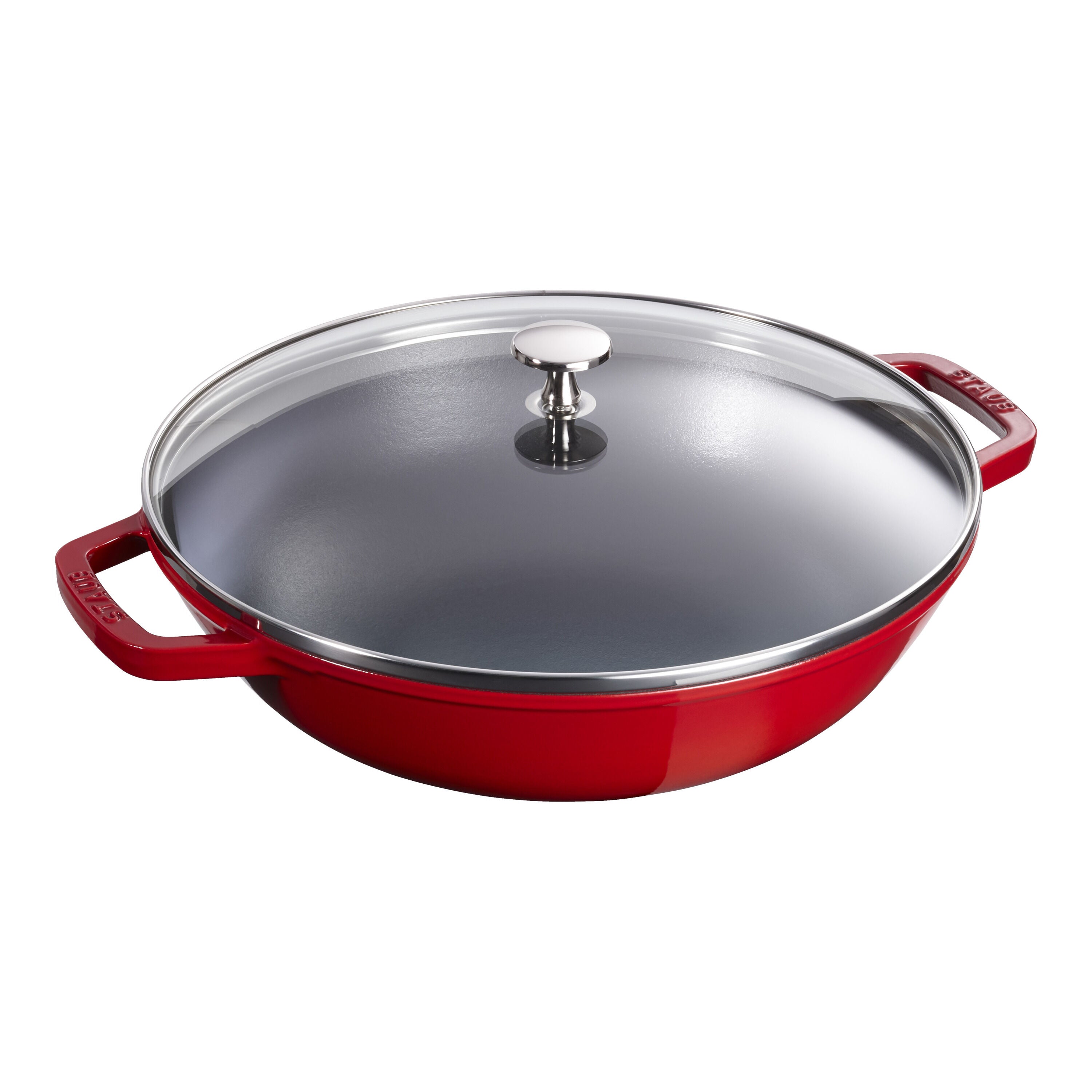 STAUB Specialities 30 cm / 12 inch Cast Iron Wok With Glass Lid, Cherry-3