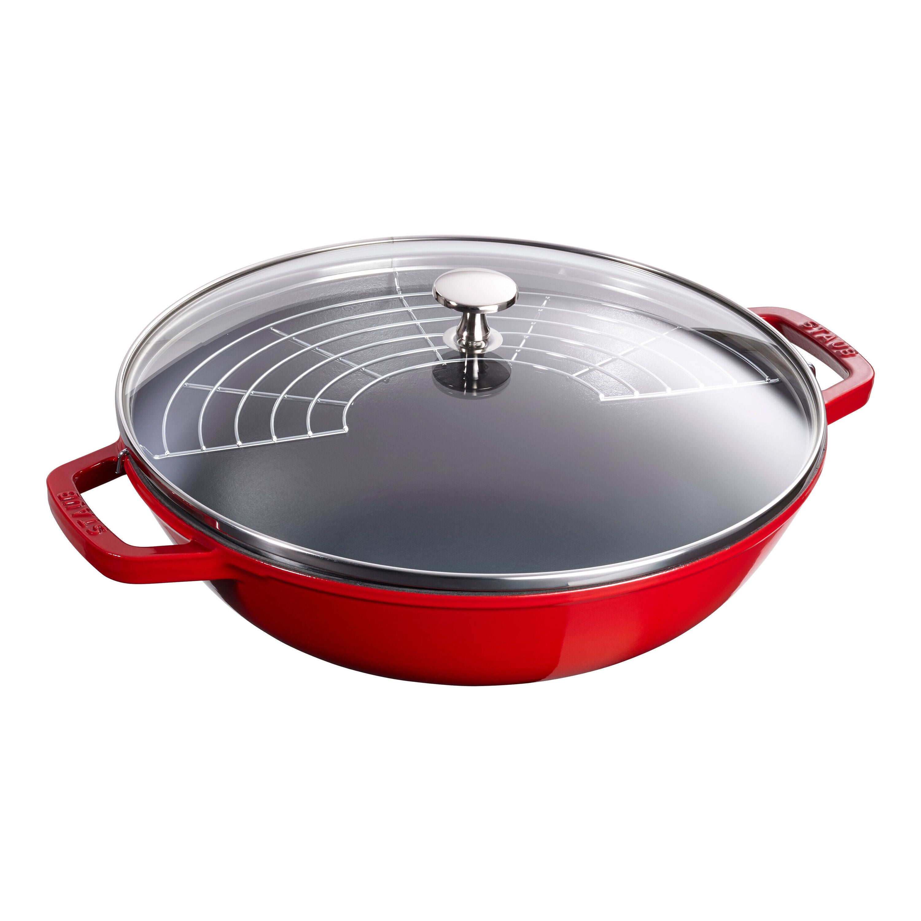 STAUB Specialities 30 cm / 12 inch Cast Iron Wok With Glass Lid, Cherry-0