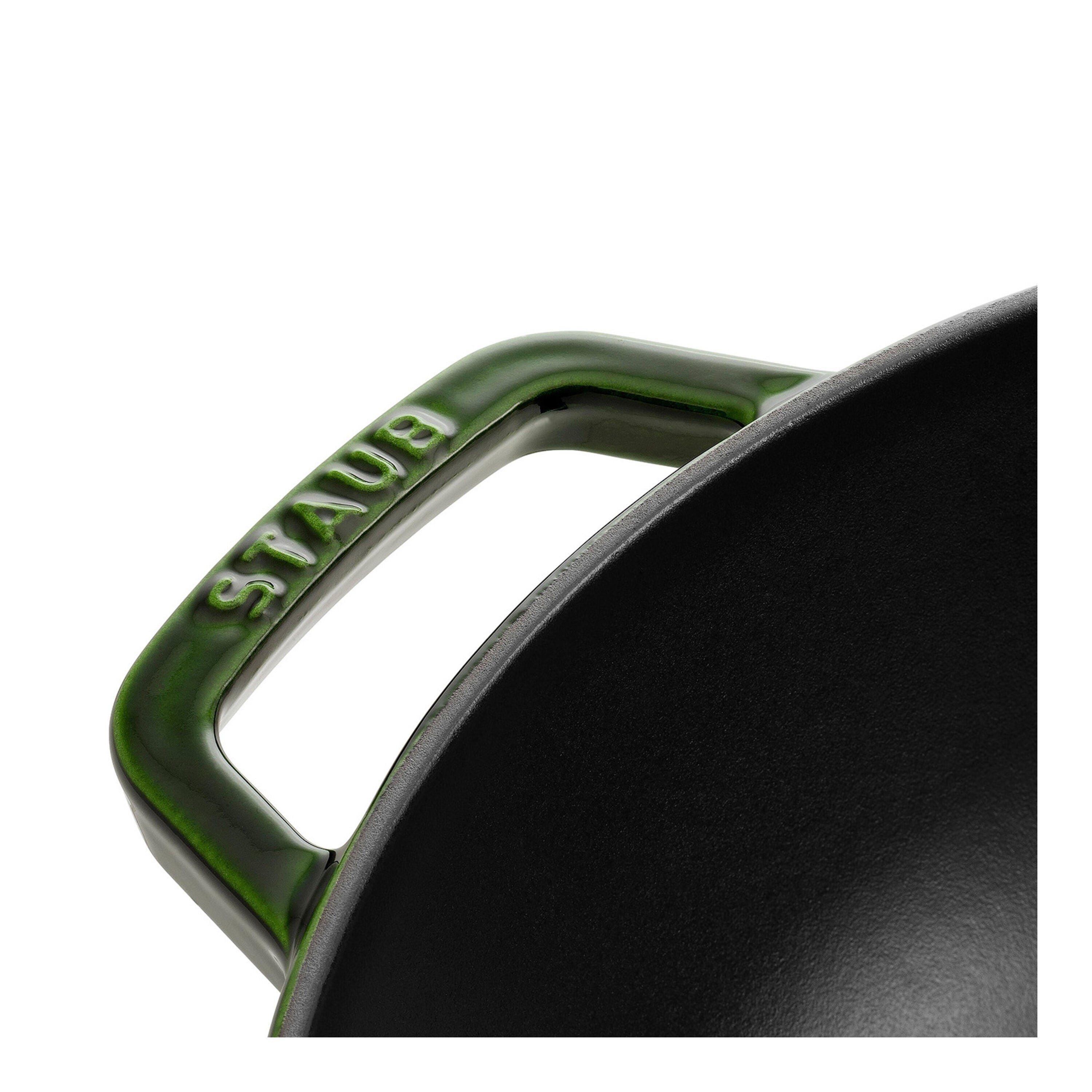 STAUB Specialities 30 cm / 12 inch Cast Iron Wok With Glass Lid, Basil-Green