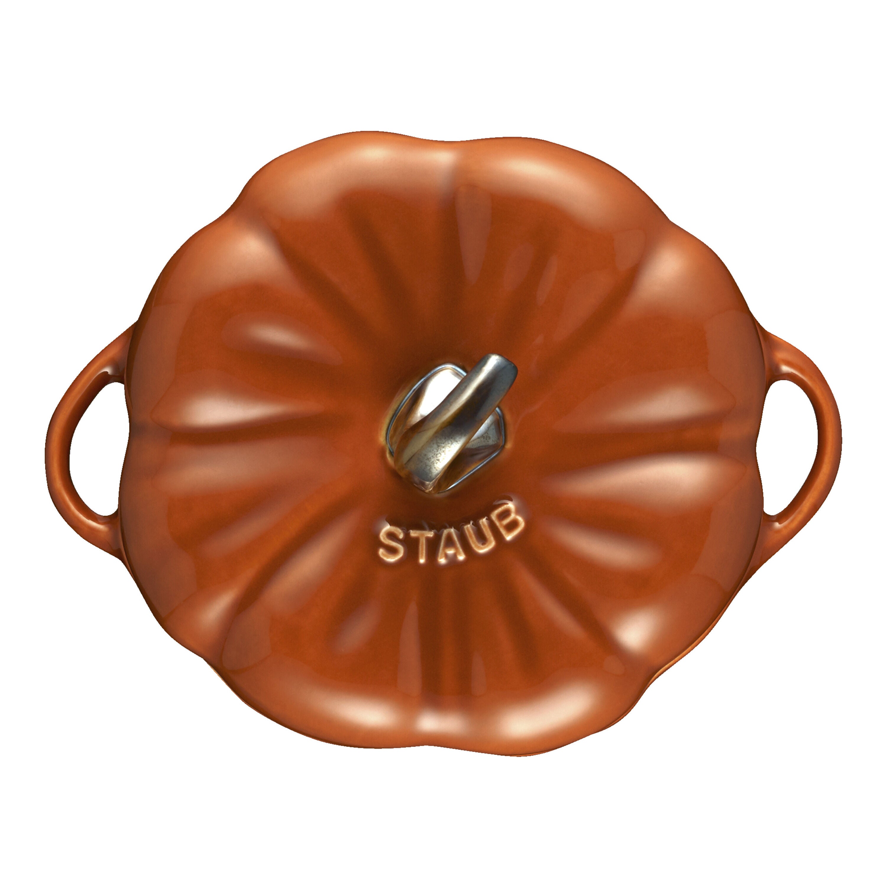 STAUB Ceramique Ceramic Pumpkin Cocotte container with a lid on a white background
