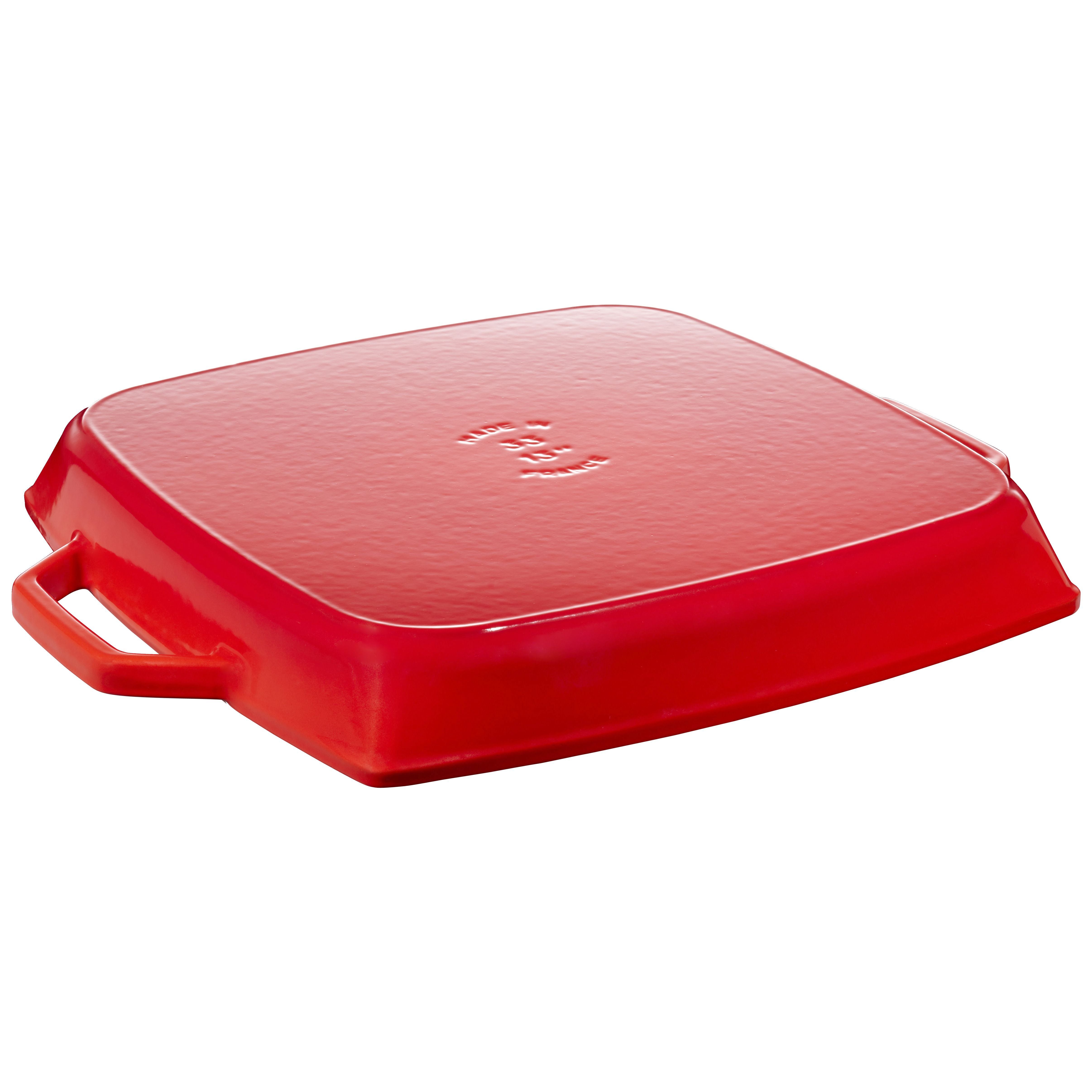 STAUB Grill Pans 33 cm / 13 inch Cast Iron Square Grill Pan, Cherry-1