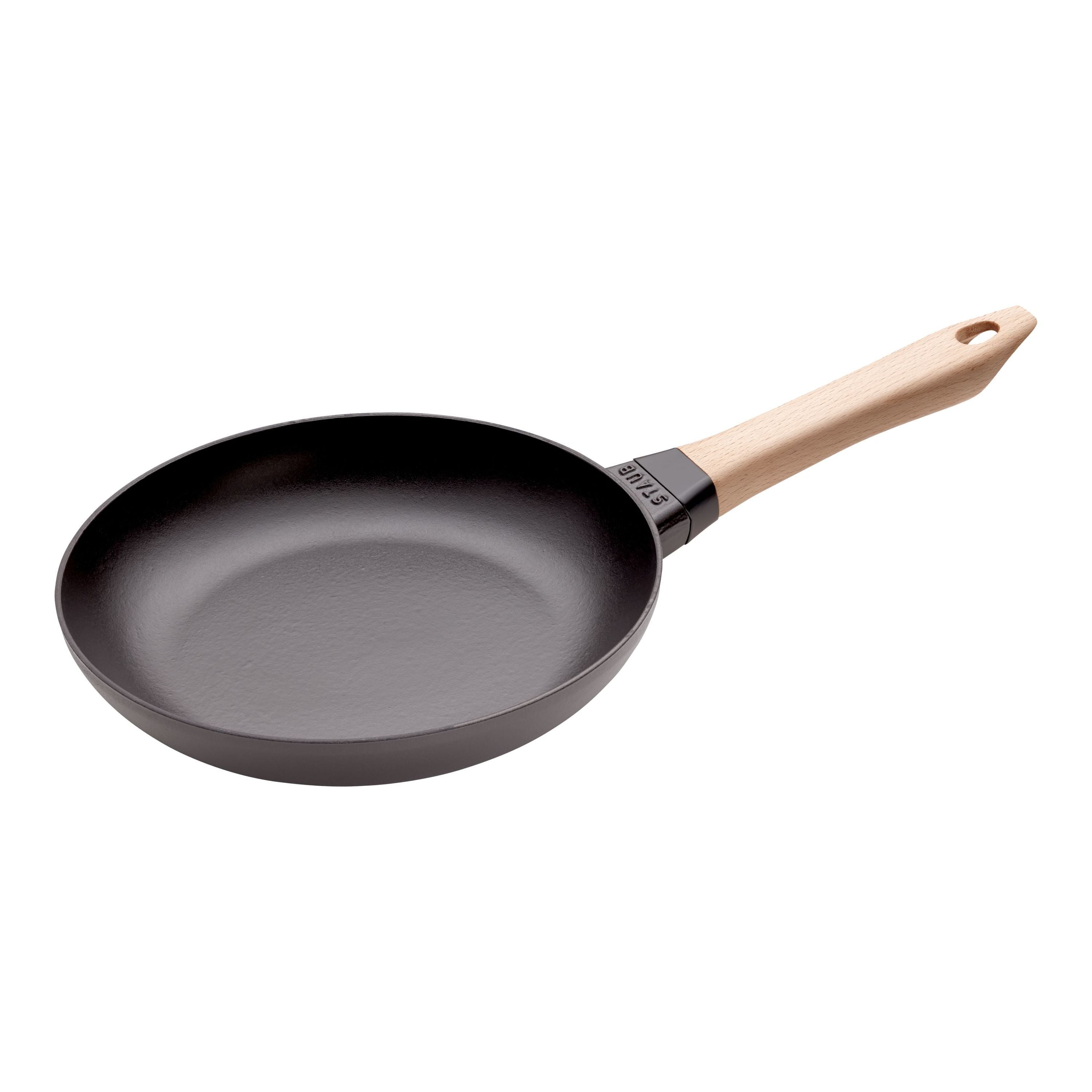 STAUB Pans 24 cm / 9.5 inch Cast Iron Frying Pan With Wooden Handle, Black