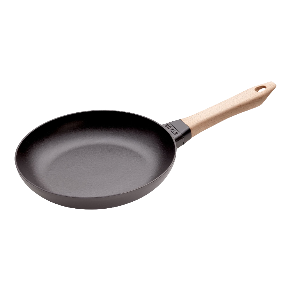 STAUB Pans 24 cm / 9.5 inch Cast Iron Frying Pan With Wooden Handle, Black-0