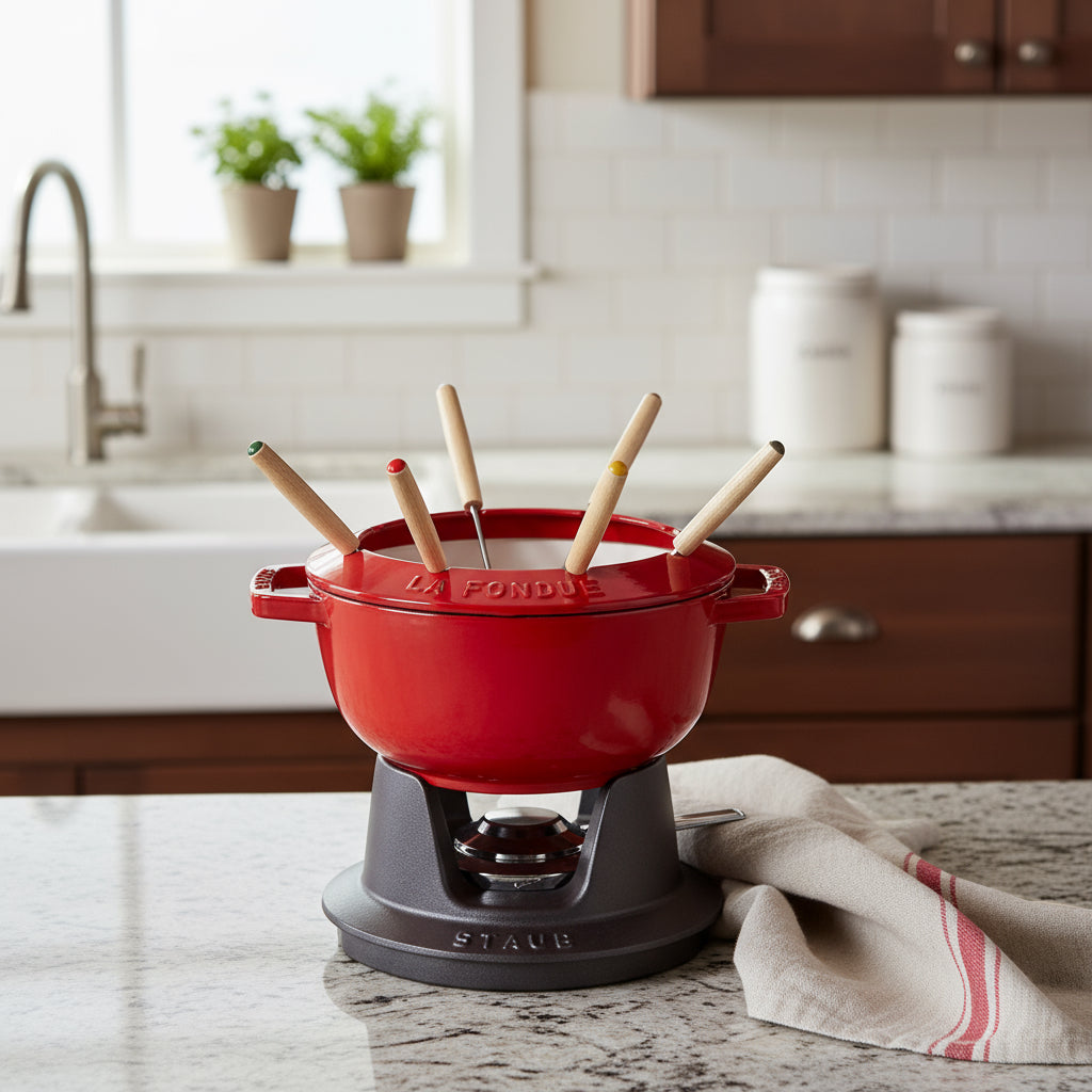 STAUB Cast Iron Fondue Set, Cherry