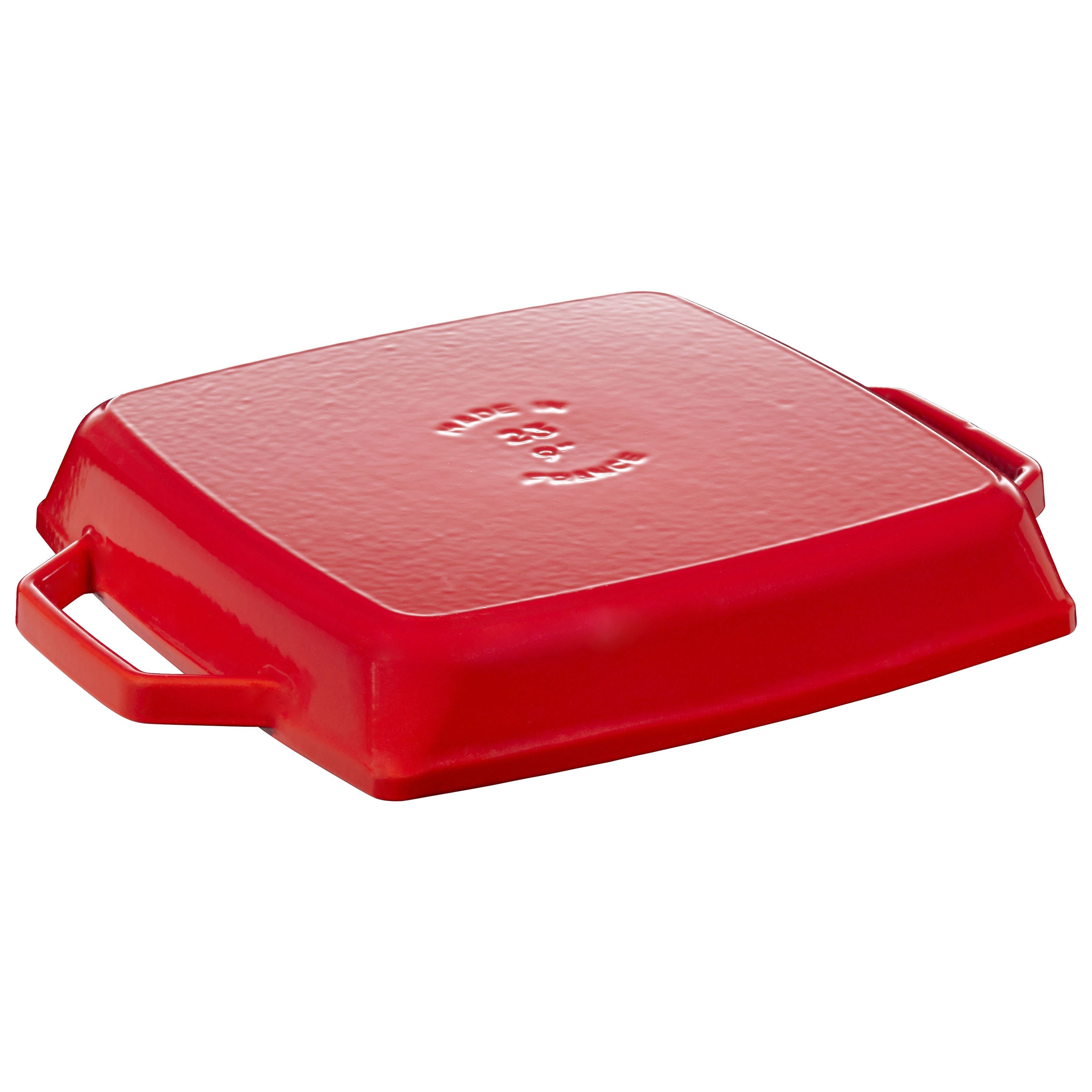 STAUB Grill Pans 28 cm / 11 inch Cast Iron Square Grill Pan, Cherry-1
