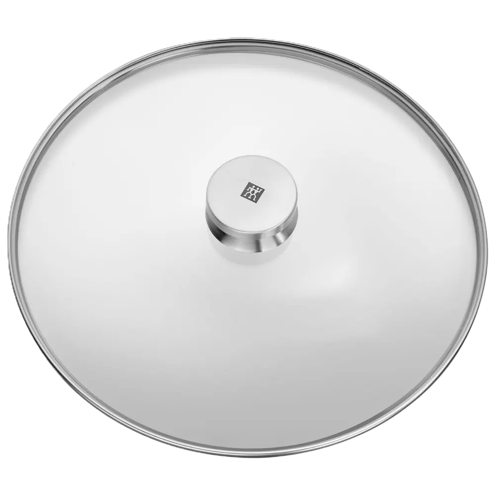 Glass lid with silver handle on a white background