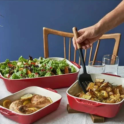 Staub Ceramique 3-Piece Rectangular Baking Dish Set – Cherry Stoneware Oven-to-Table