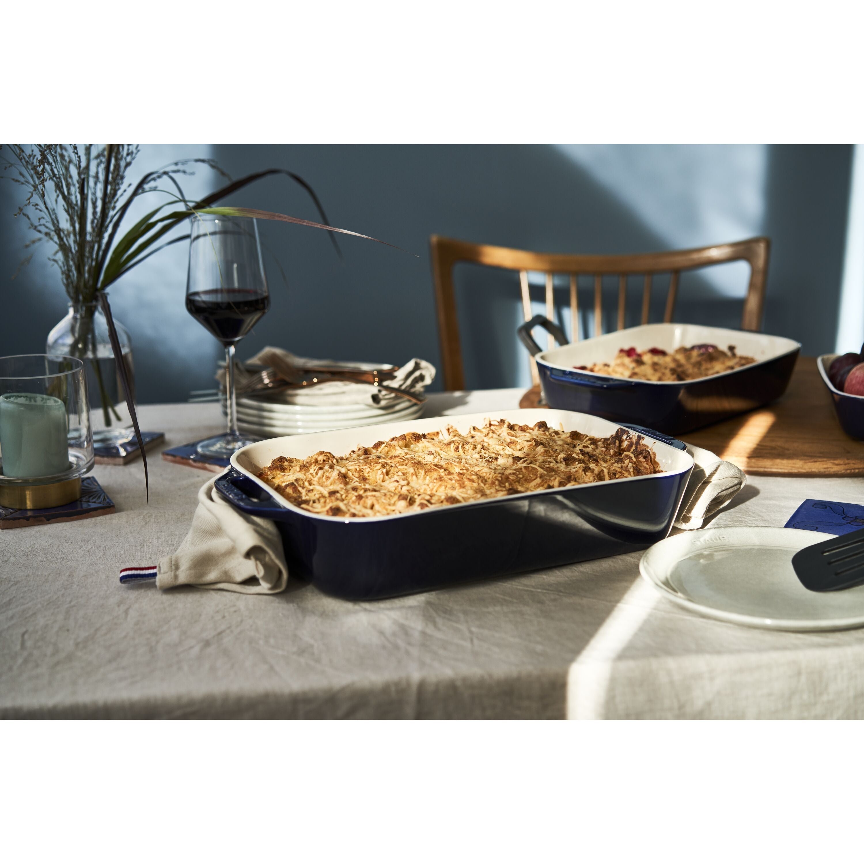 STAUB Ceramique Rectangular Baking Dish Set Dark Blue 3 Piece-2