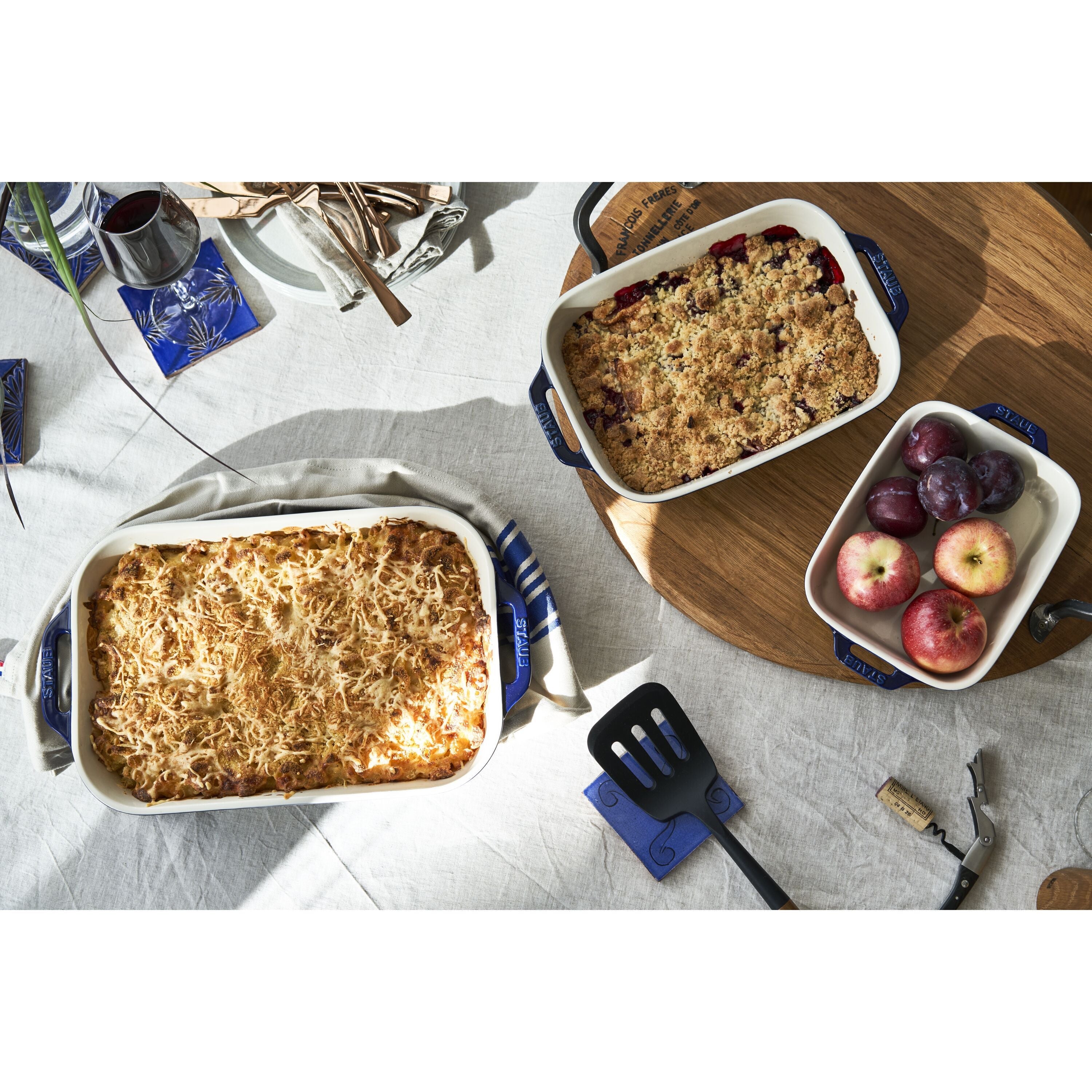STAUB Ceramique Rectangular Baking Dish Set Dark Blue 3 Piece-1