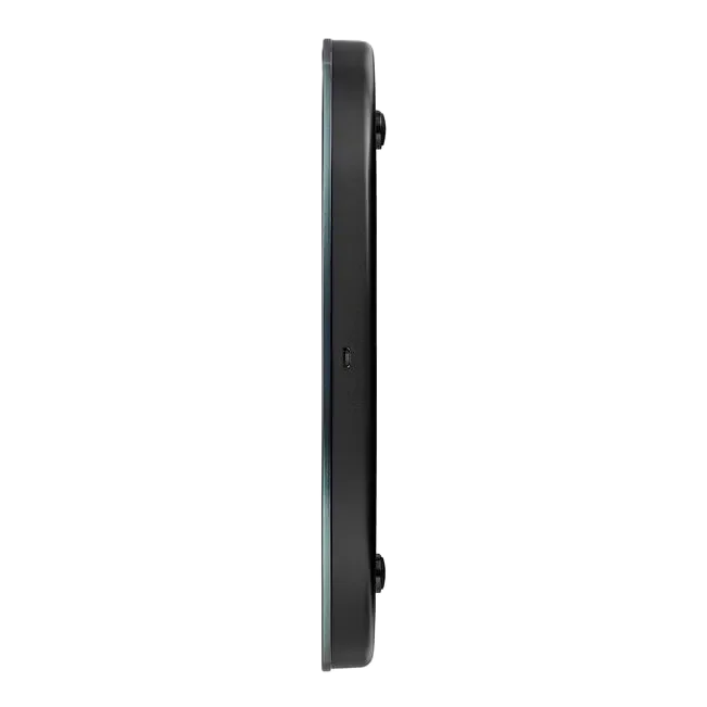Side view of ZWILLING Enfinigy Kitchen Scale in black with wireless charging feature, showcasing its sleek, minimalist design.