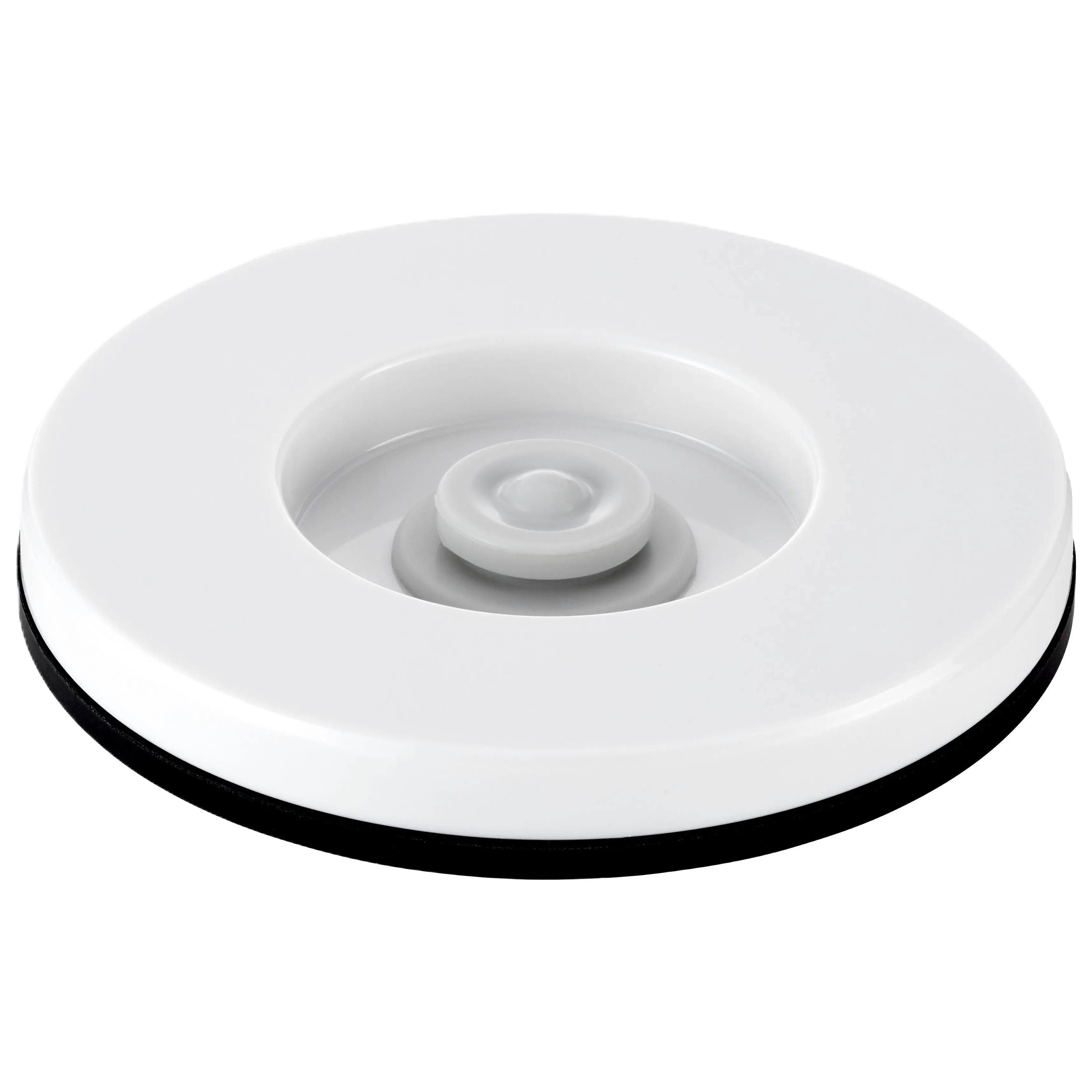White suction cup with black rim on a white background