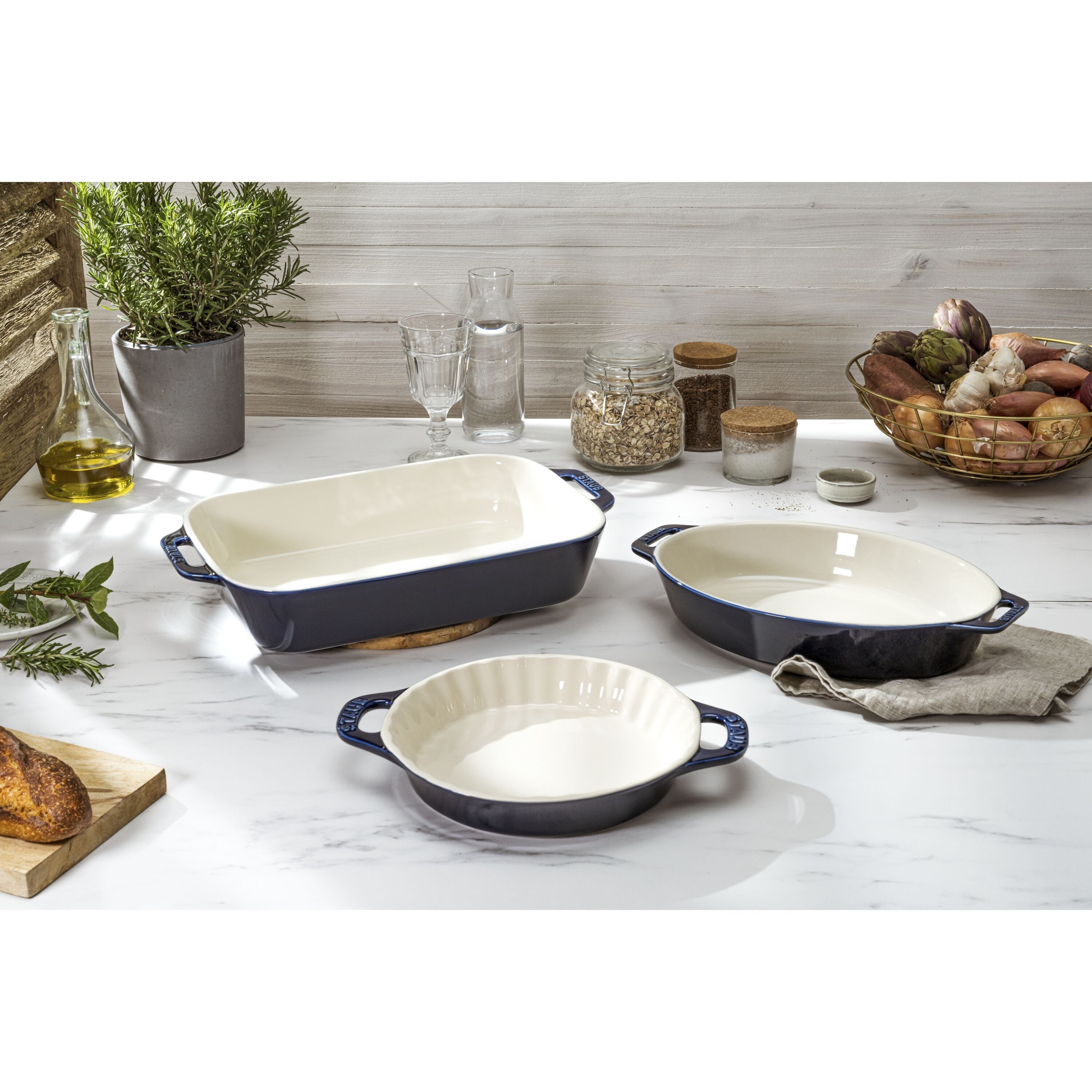 STAUB Ceramique Mixed Baking Dish Set Dark Blue 3 Piece-1