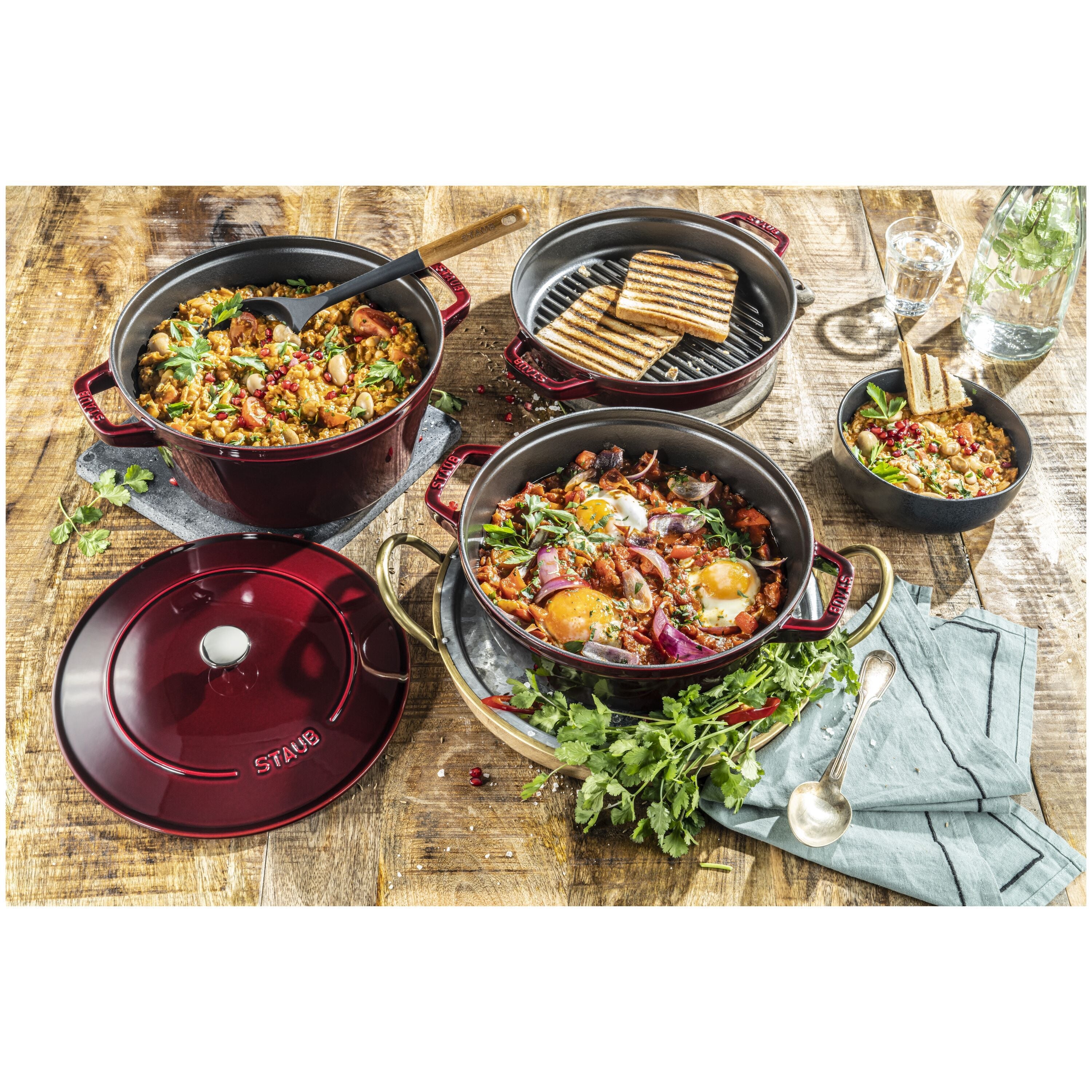 STAUB Stackable Set Stackable Set Large 4 Piece Cast Iron, Grenadine-Red-1
