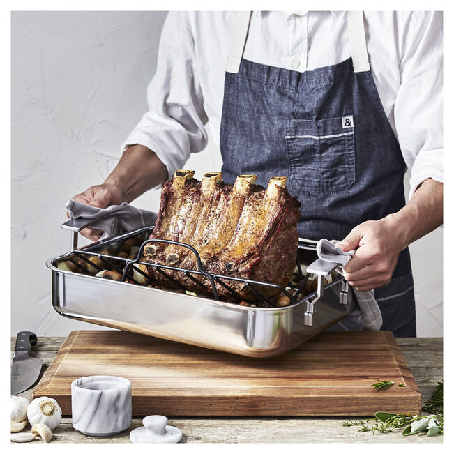 DEMEYERE Industry 5 39 X 33 cm 18/10 Stainless Steel Rectangular Roaster + Grid, Silver