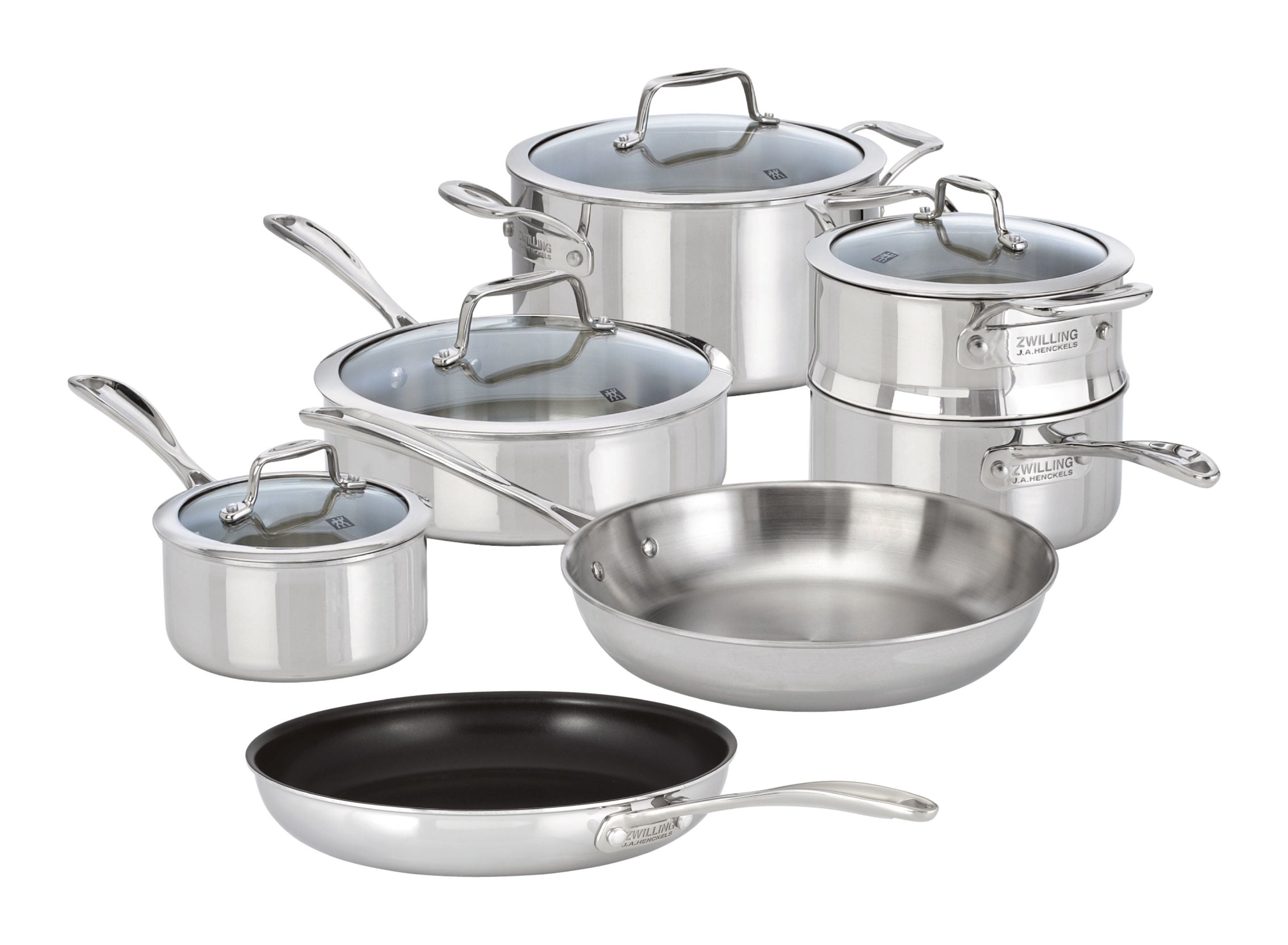 ZWILLING Vista Clad 10 Piece 18/10 Stainless Steel Cookware Set with Bonus Non-stick Frypan