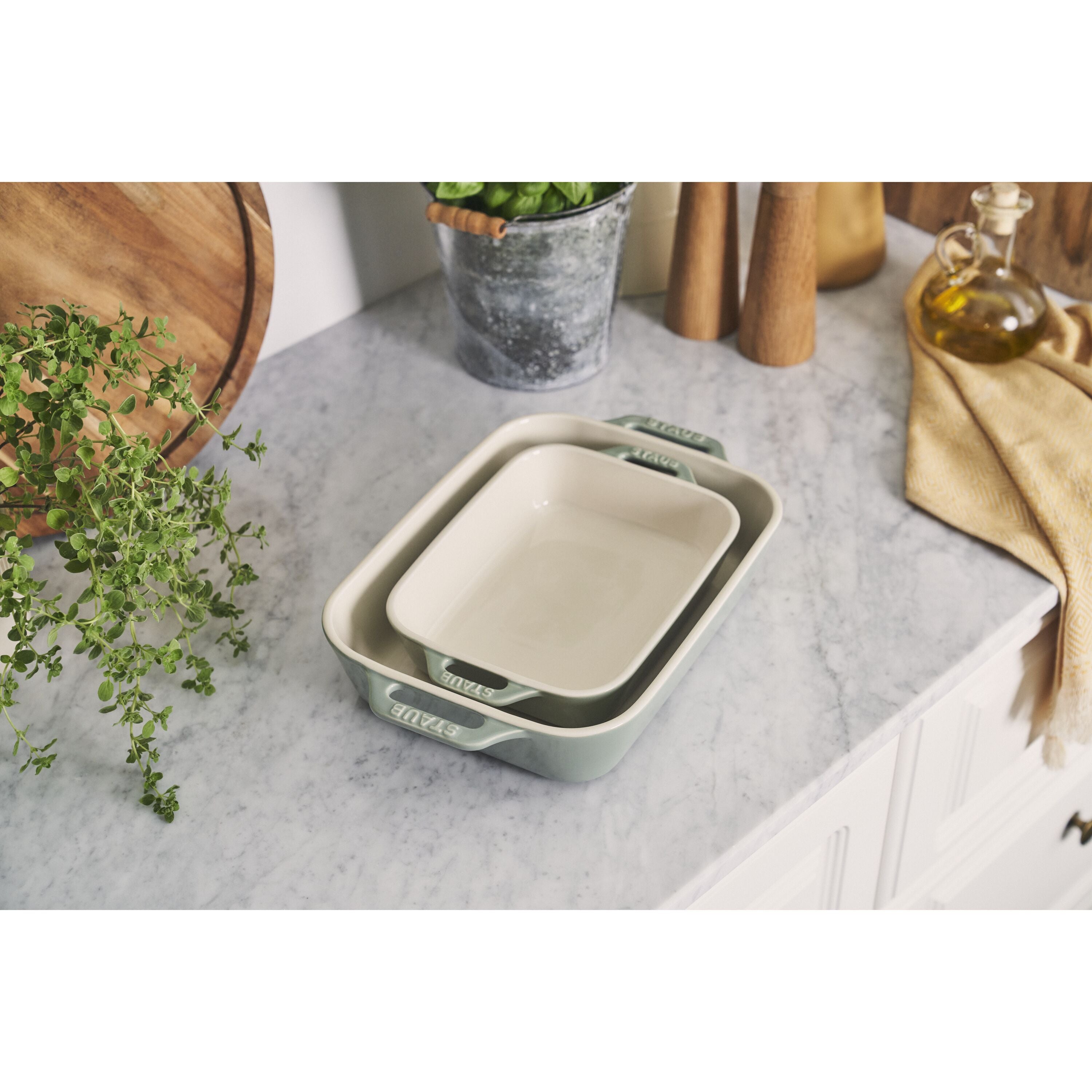 STAUB Ceramique Rectangular Baking Dish Set Eucalyptus 2 Piece-1