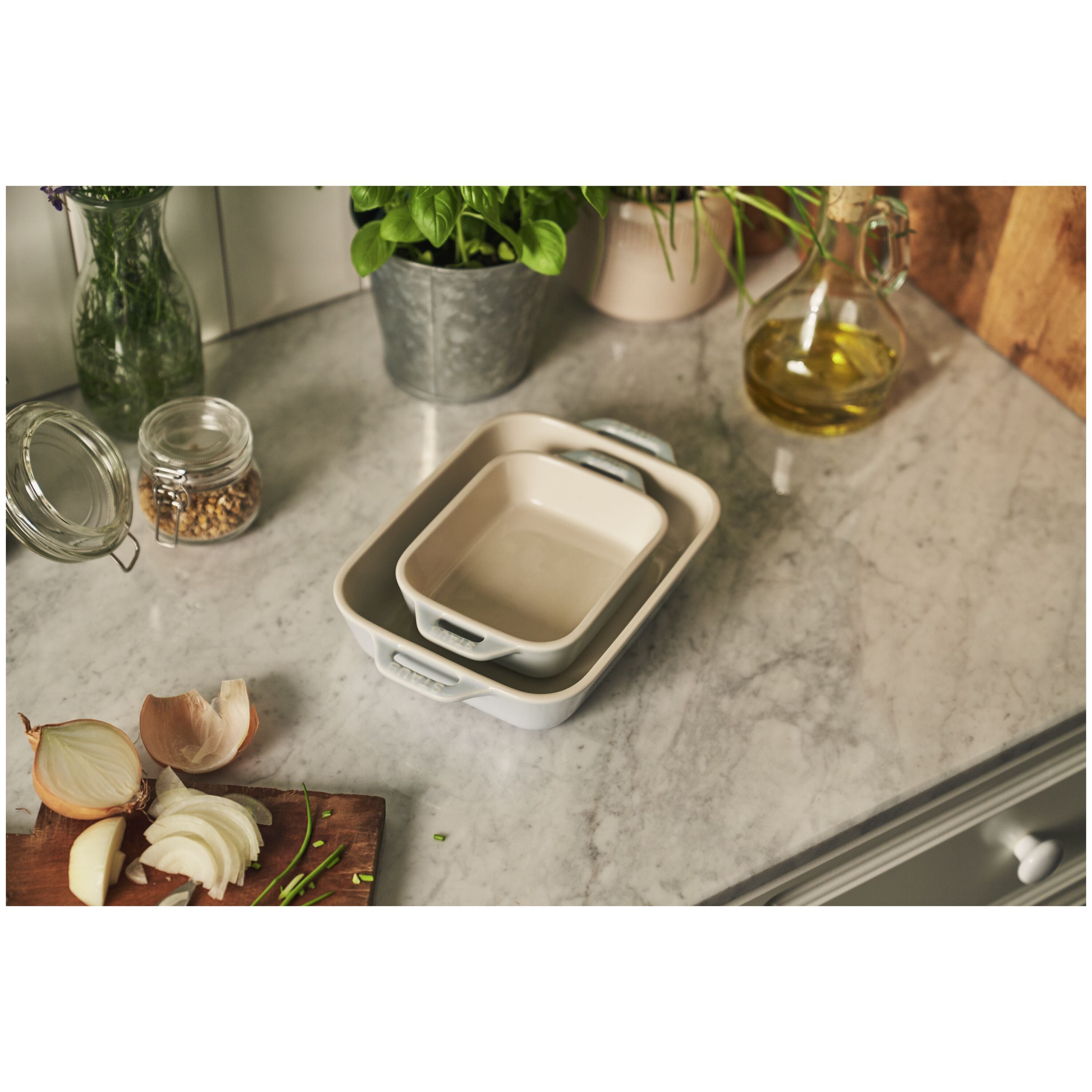 STAUB Ceramique Rectangular Baking Dish Set Light Blue 2 Piece-2