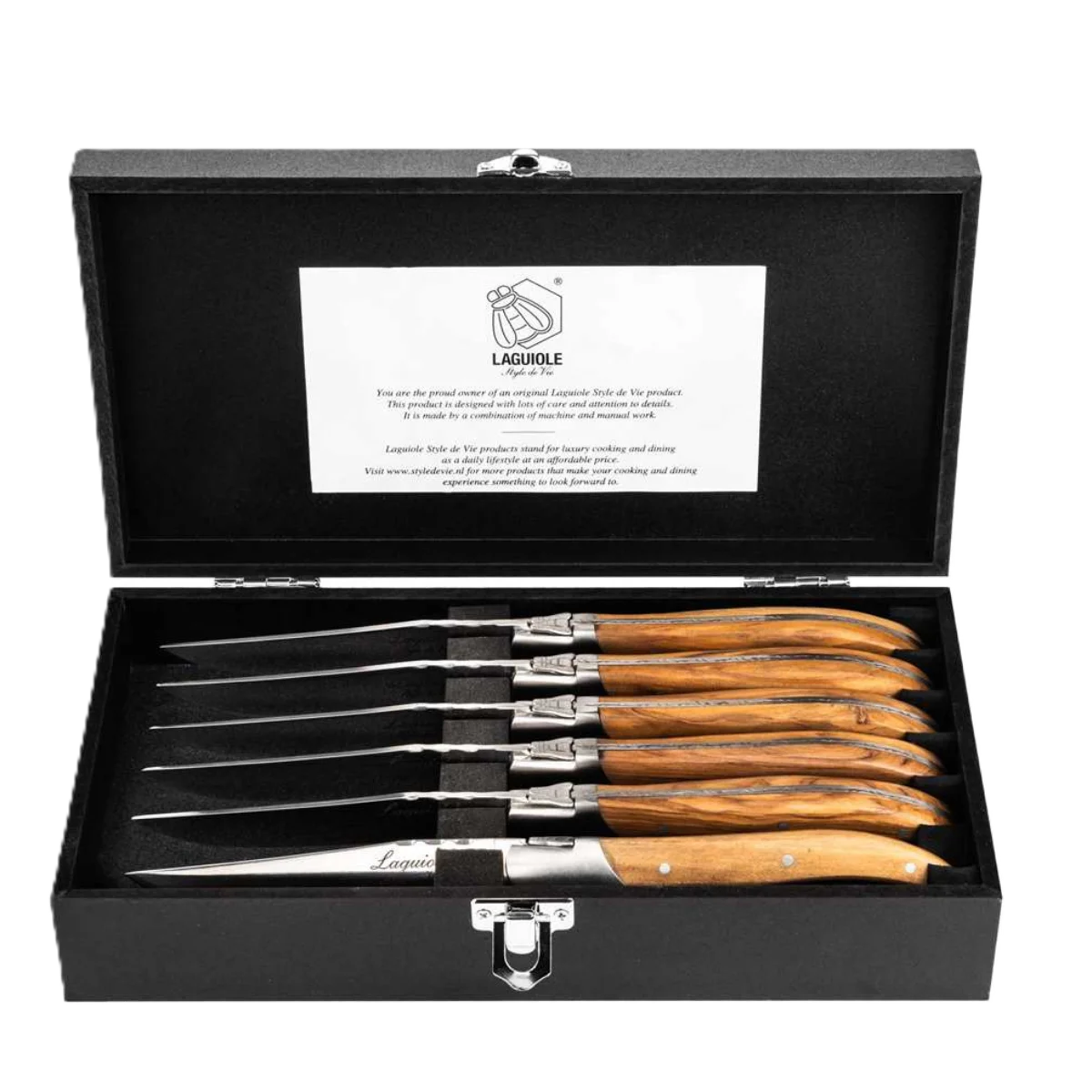 LAGUIOLE Luxury Line Steak Knives, Olive Wood, 6-Piece