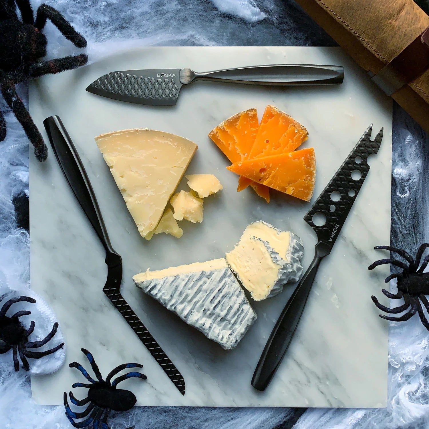 BOSKA Monaco+ Cheese Knife Set — 3-Piece Stainless Steel with Leather Knife Roll