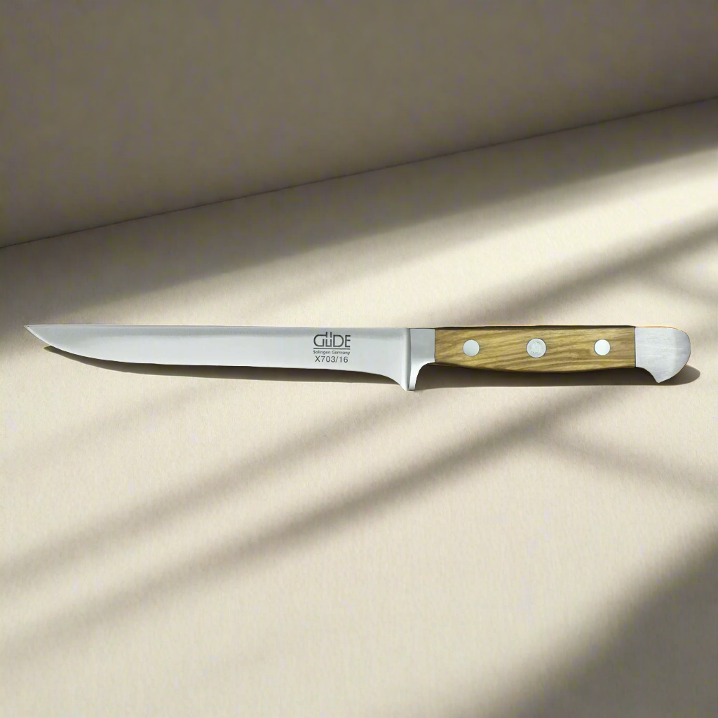ALPHA OLIVE | Boning Knife 16cm (Flexible) | Forged Steel / Olive wood handle