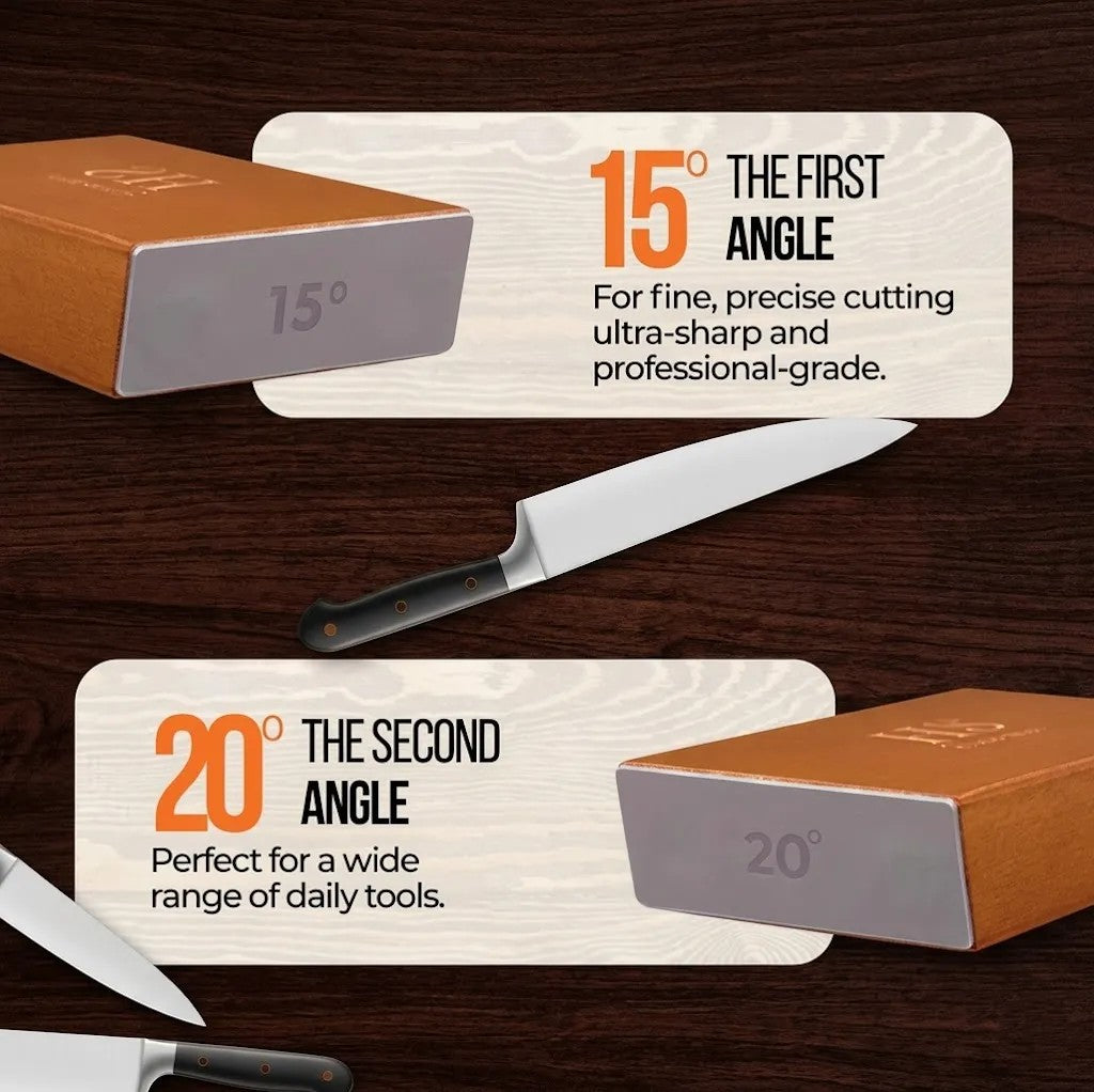 Rolling Knife Sharpener with 15° and 20° angle guides for precision sharpening