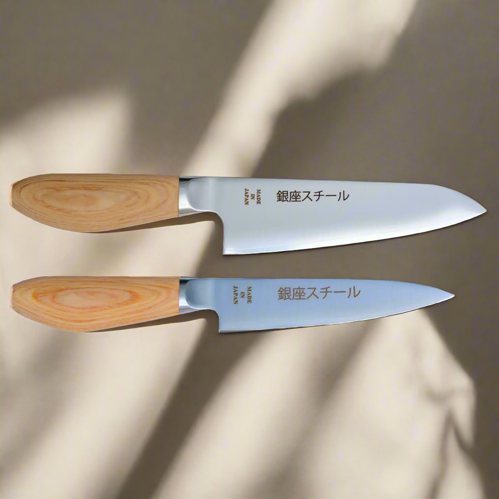 MATSUE - MV Stainless Steel Santoku Knife and Petty Knife Set /Natural Wood Handle