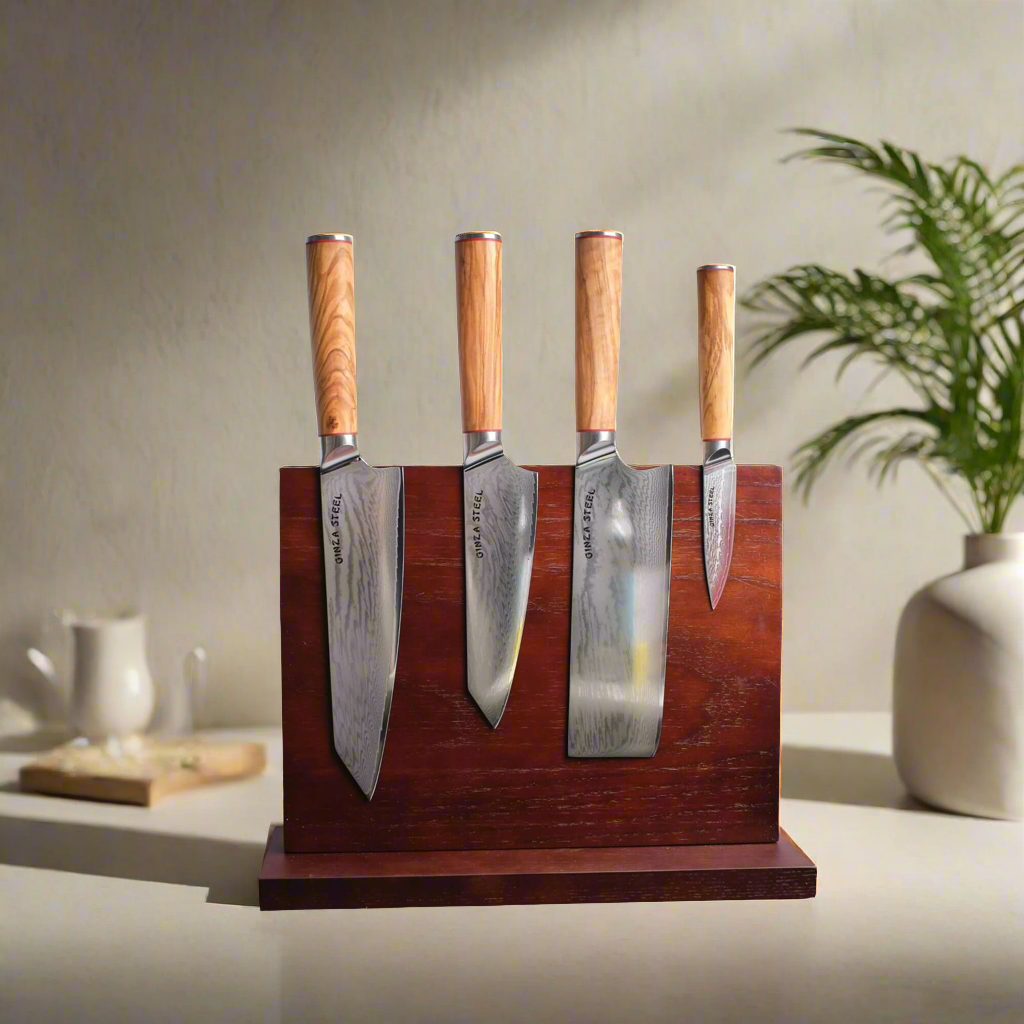 MIA FIVE | Essential 5 pcs Knife set | 4 Knives with Magnetic Wood Block