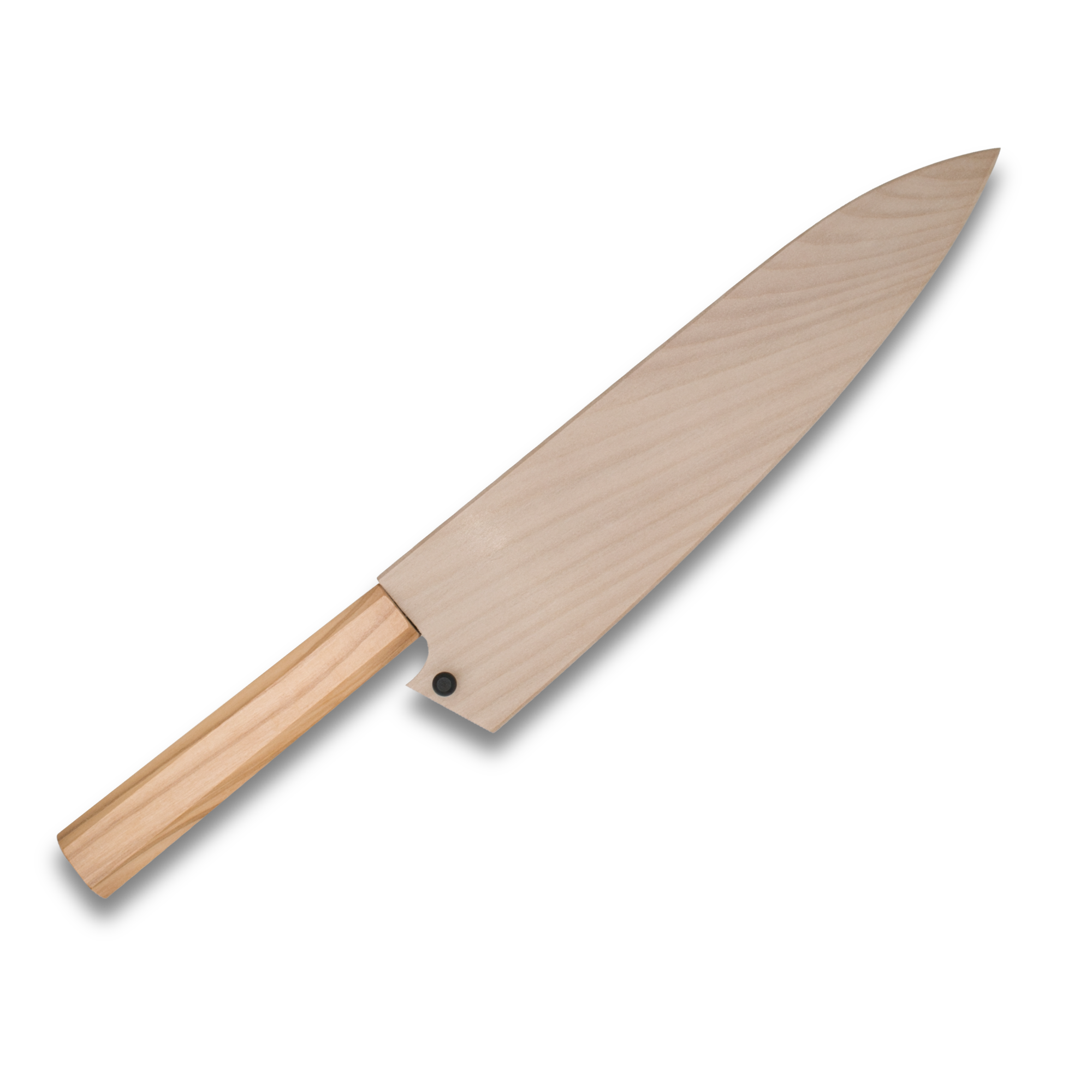 Hatsukokoro Ginrei Silver 3 Nashiji Gyuto 210mm knife with wooden handle and saya.