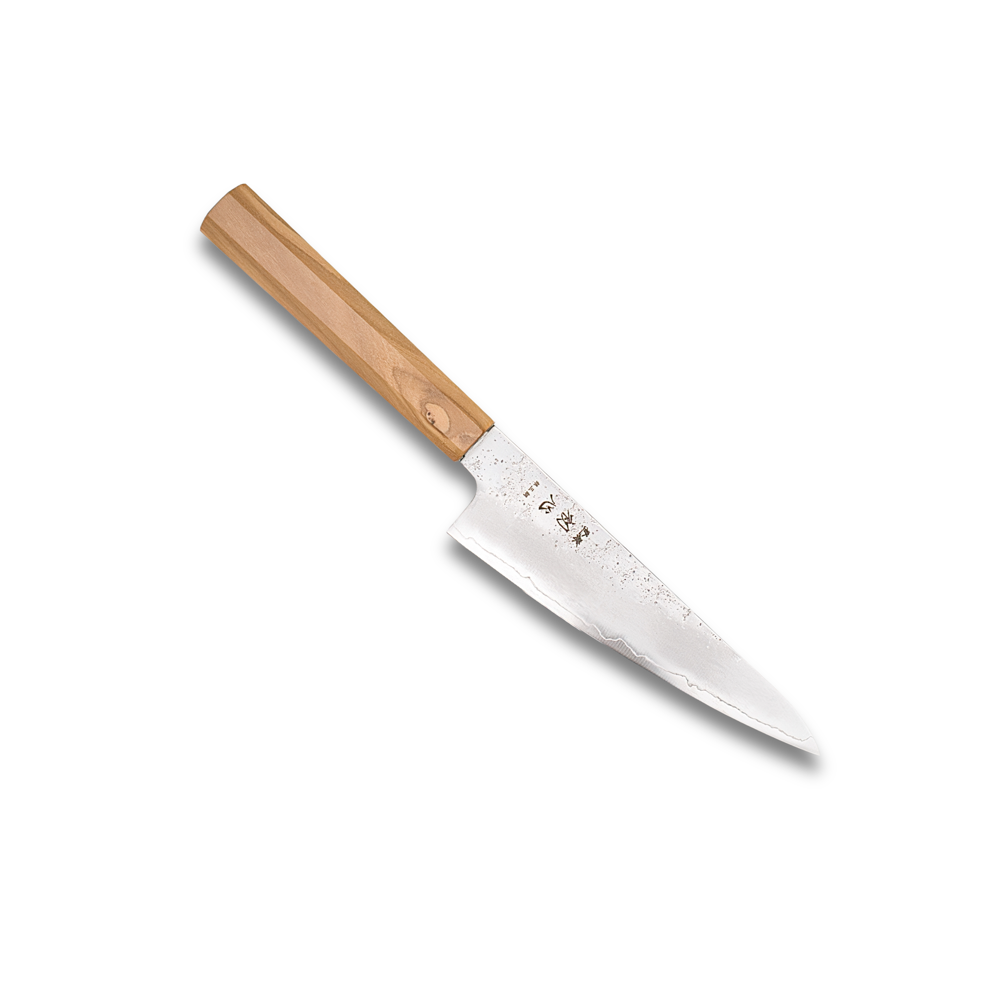 Ginrei Silver 3 Nashiji Kudamono Knife 150mm with Olive Wood Handle for precise kitchen prep.