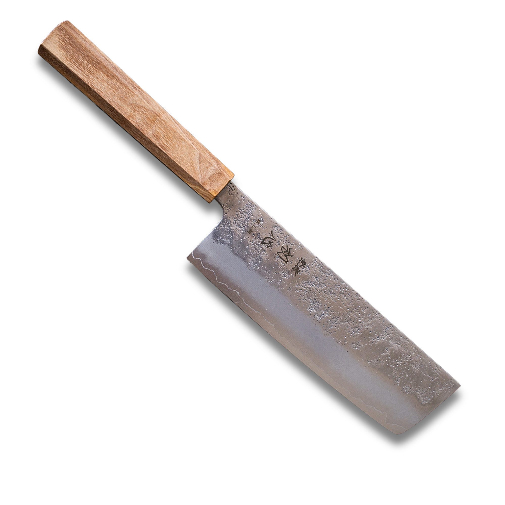 Japanese knife with a wooden handle on a white background