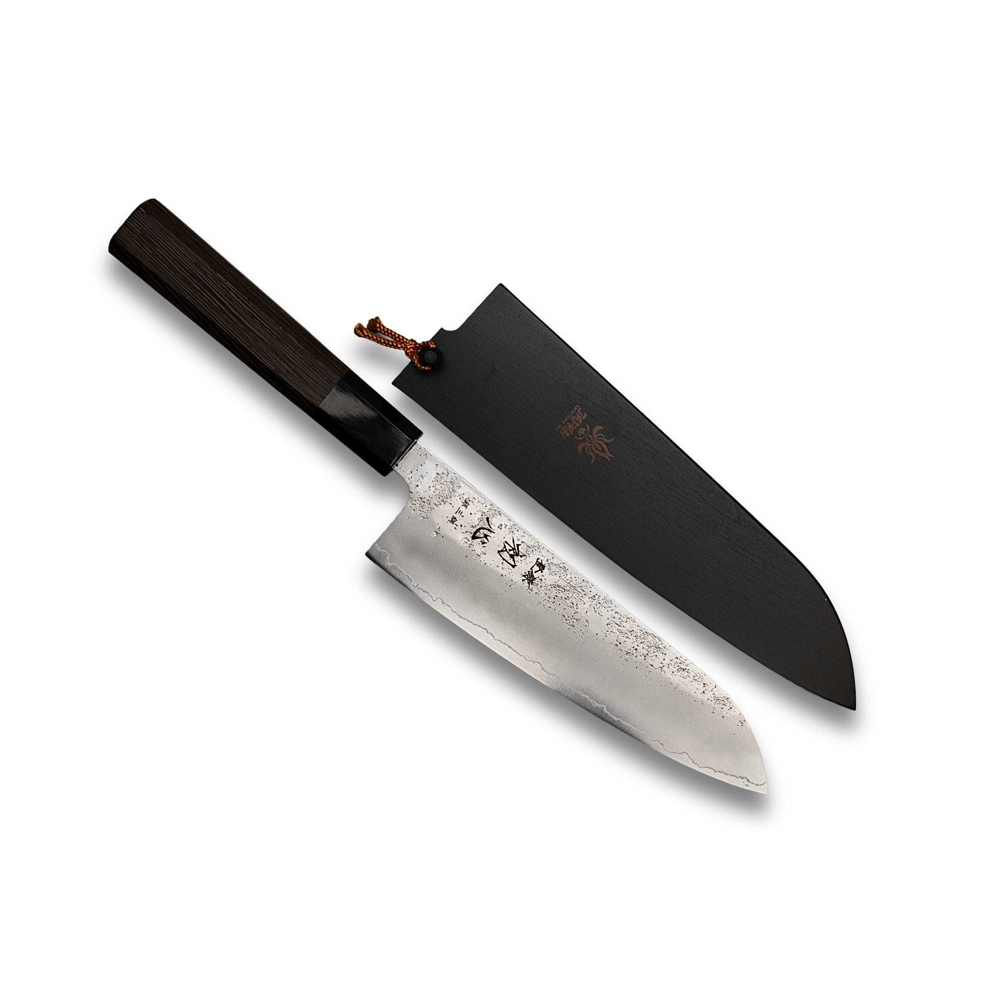 Silver 3 Nashiji Santoku Knife 170mm with Wenge Wood Handle & Japanese Saya