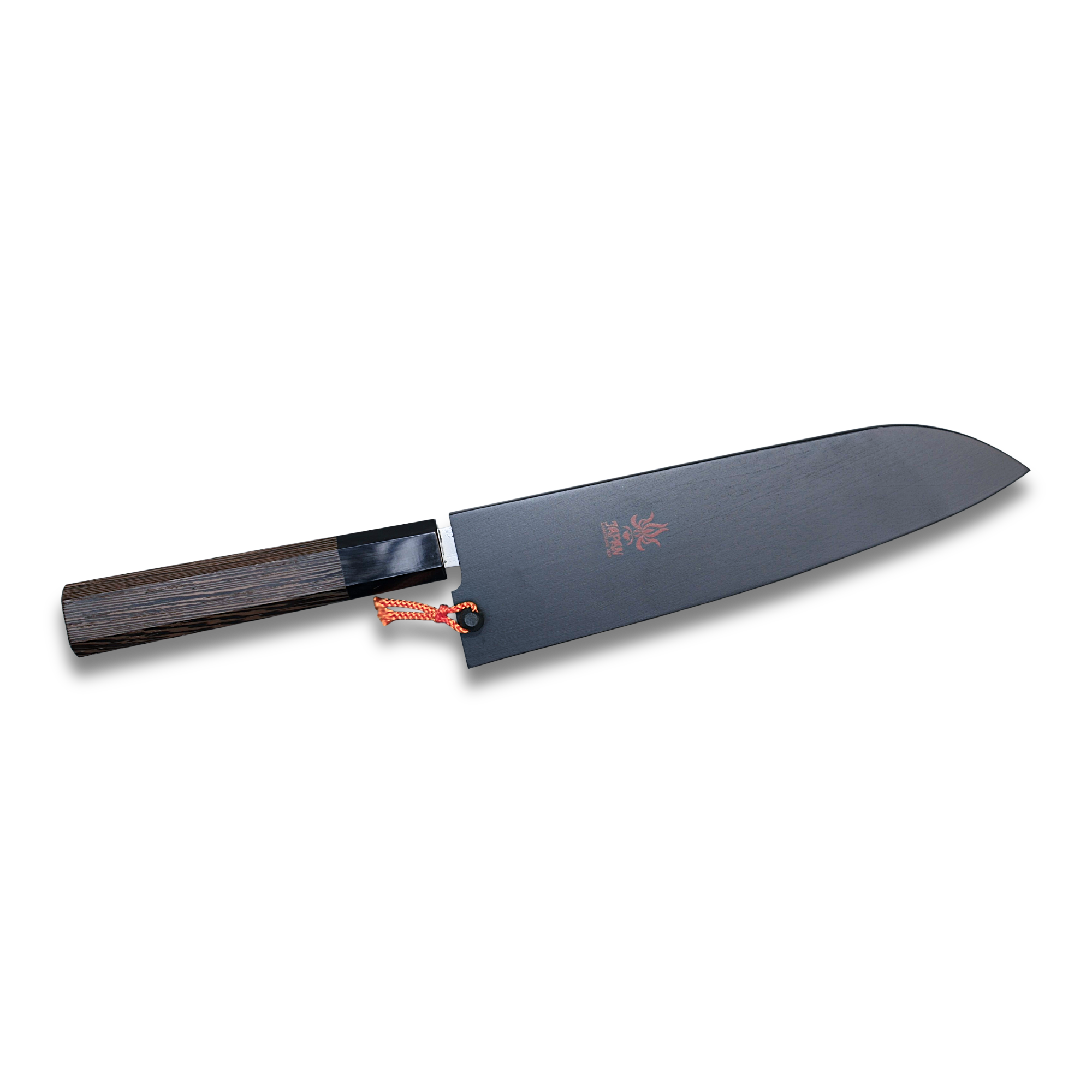 Silver 3 Nashiji Santoku Knife 170mm with Wenge handle and Japanese saya, featuring Ginsan steel and traditional nashiji texture for kitchen use.
