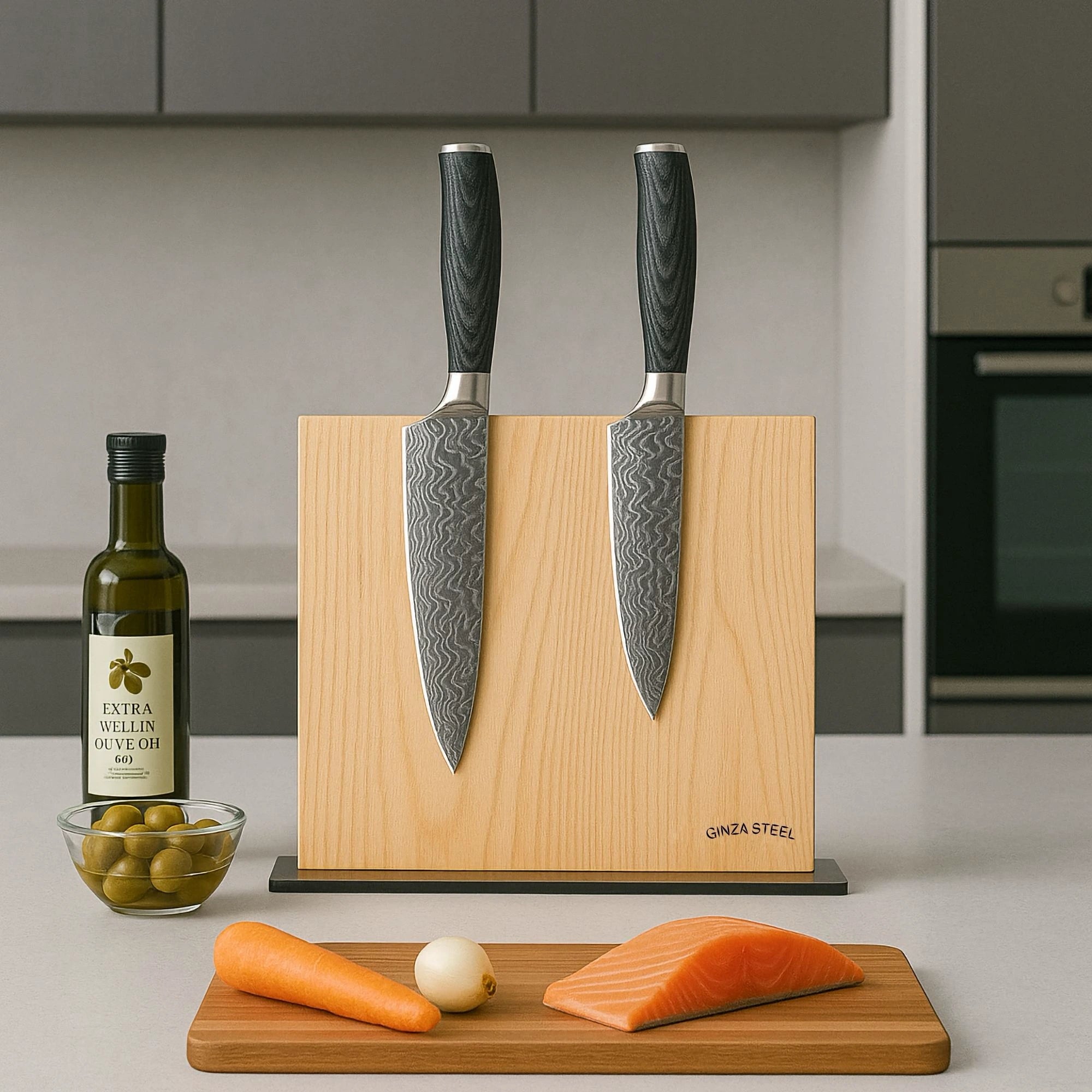 Ginza Steel Magnetic Wood Block – Ash Wood with Metal Base