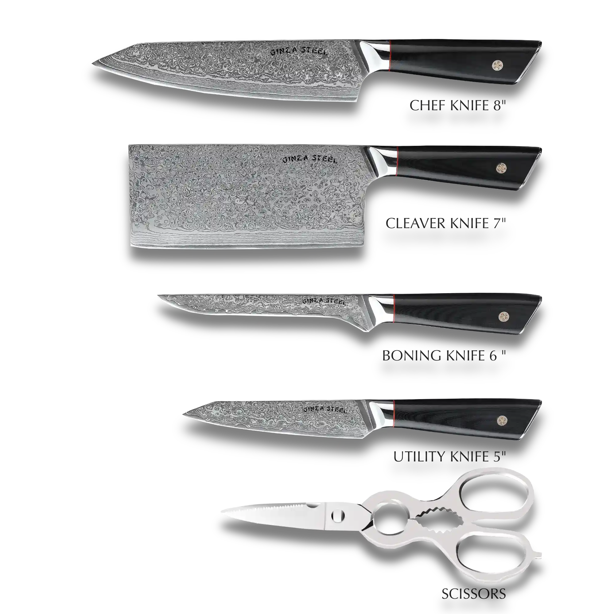 HAGAKURE SIX | Essential 6 pcs Knife set | 4 Knives, 1 Shears with Wood Block