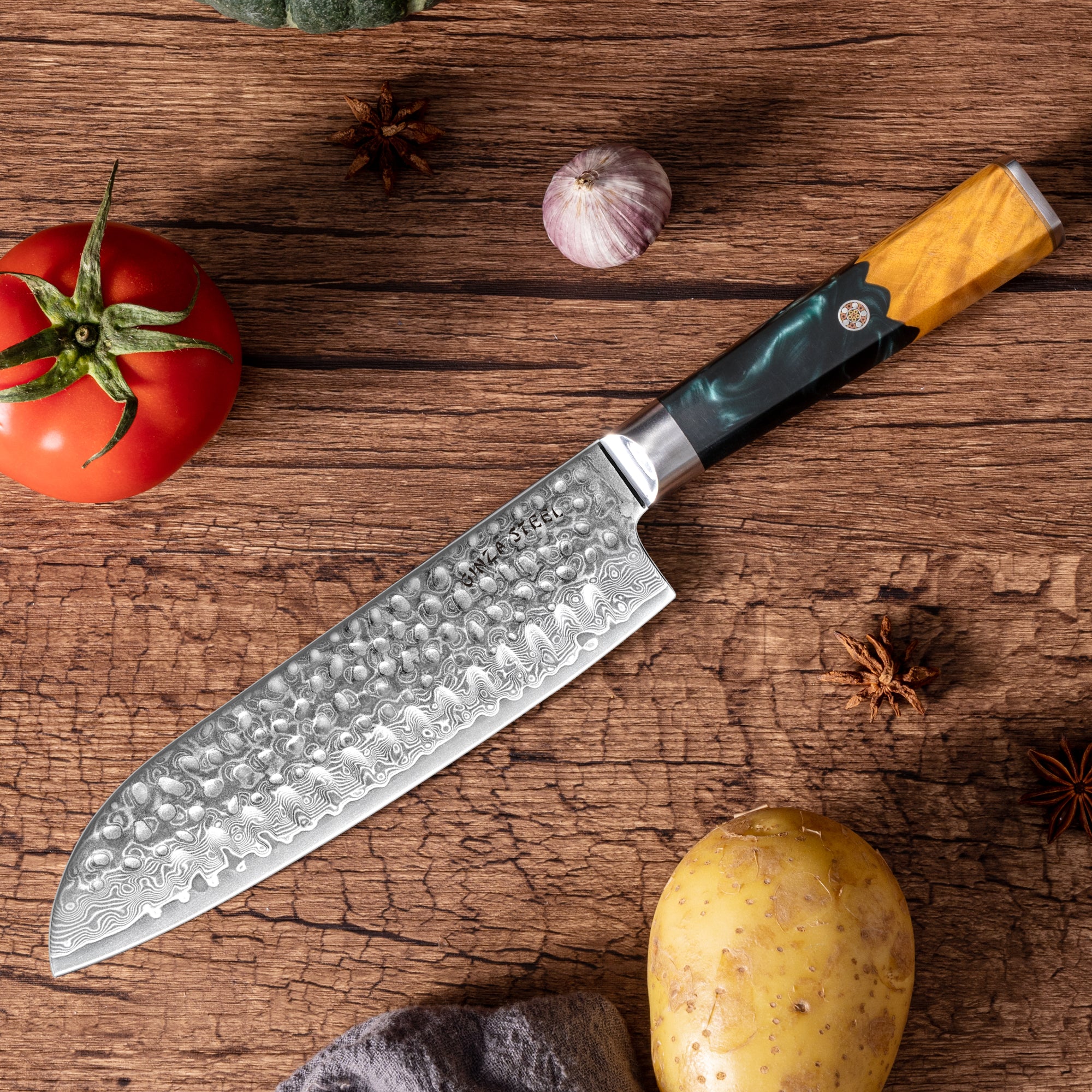 Kaze Katana – 7-Inch Santoku Knife, Damascus VG10 Steel, 67 Layers