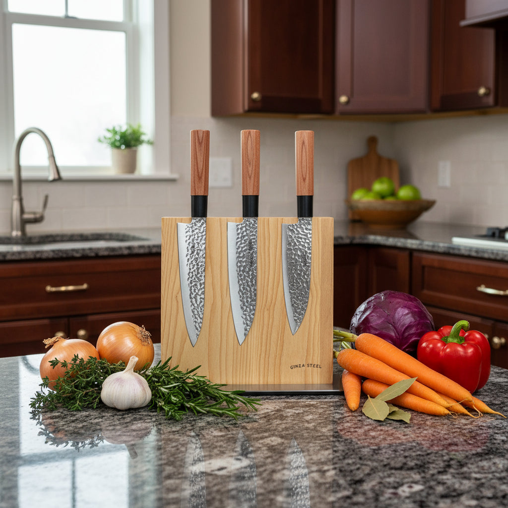 Kanetsune Pro 4-Piece Japanese Knife Set with Magnetic Block