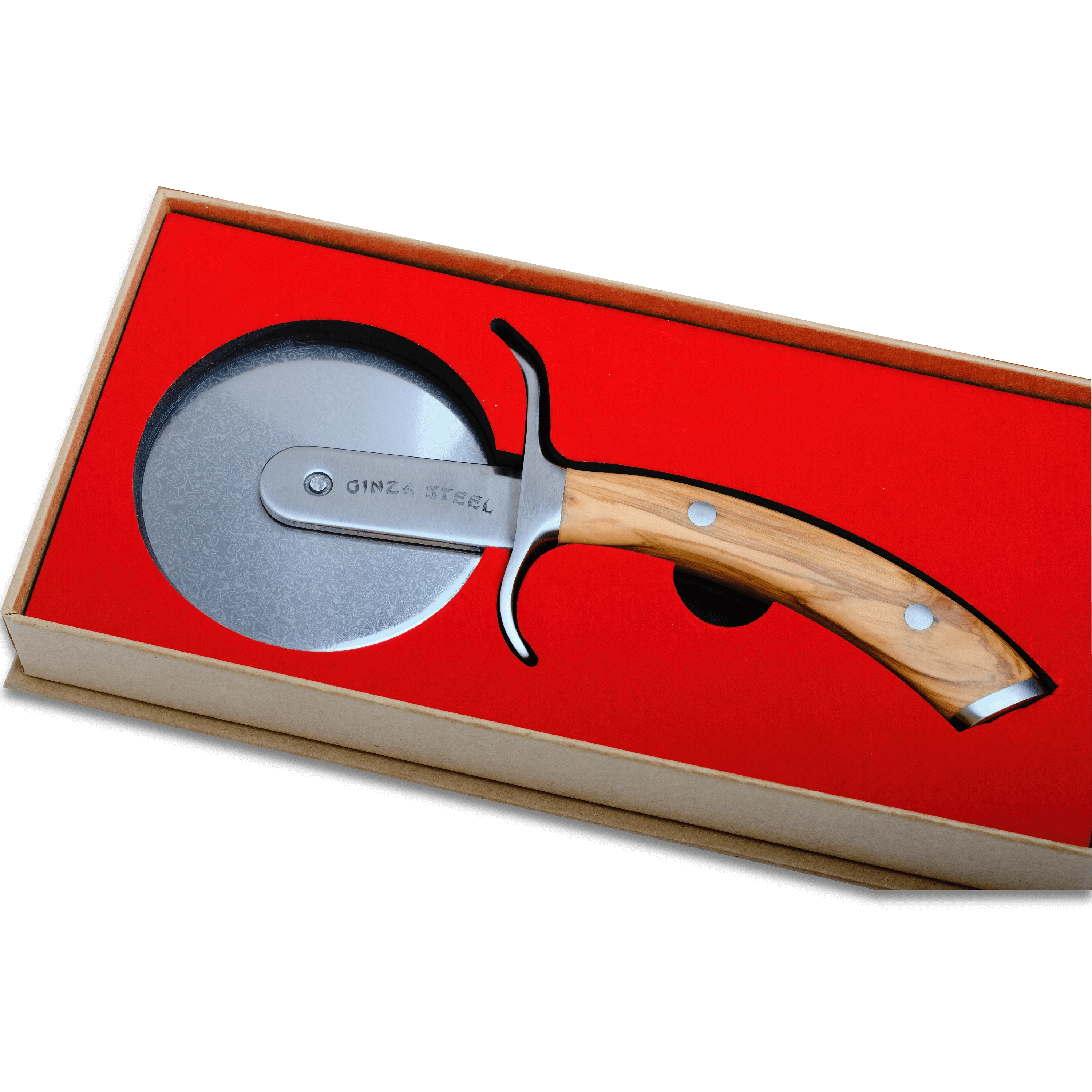 MIA Pizza Slicer | VG10 67 Layer Damascus Steel | Olive Wood handle