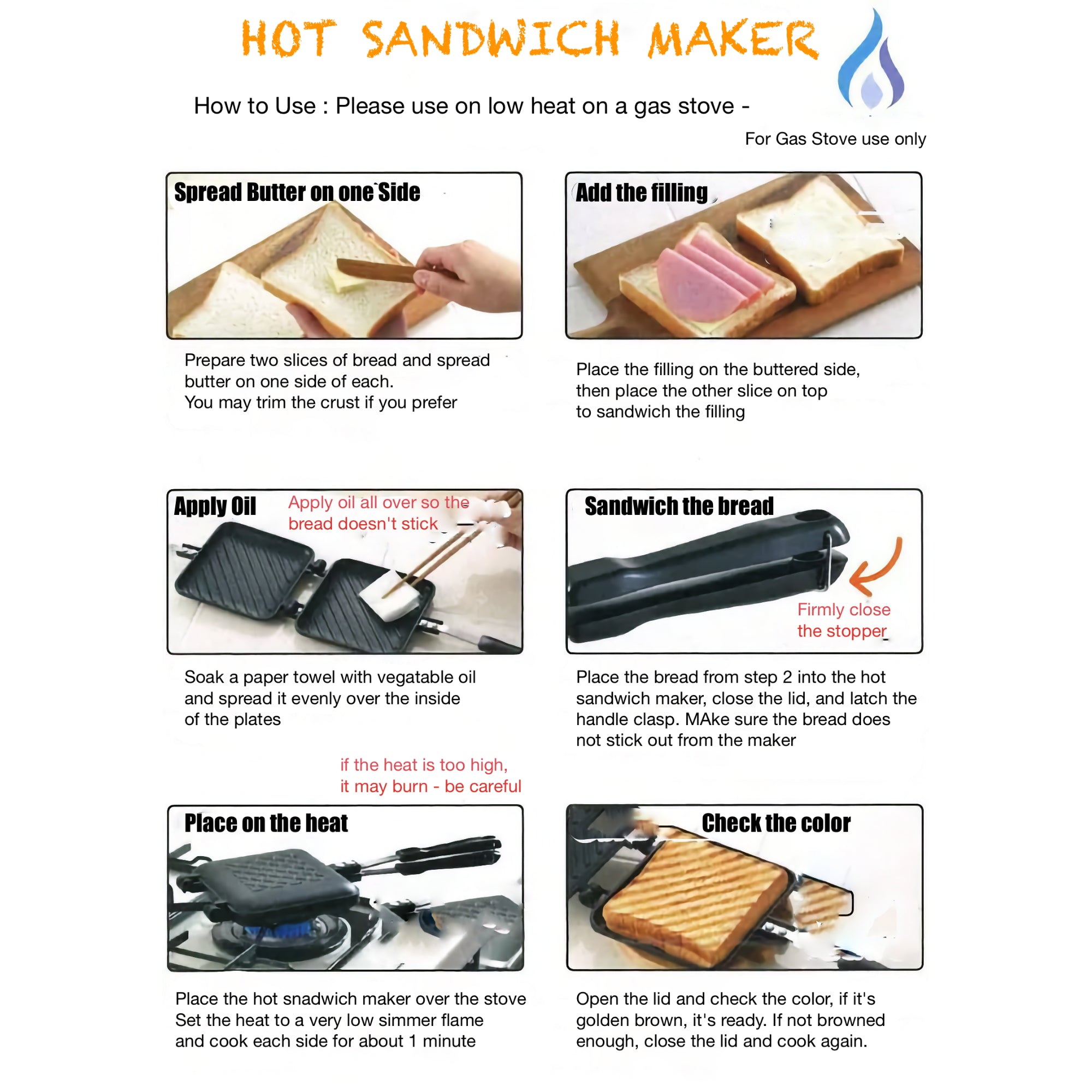 Yoshikawa Hot Sandwich Maker – Japanese Stovetop Panini Press (Gas Stove Only)