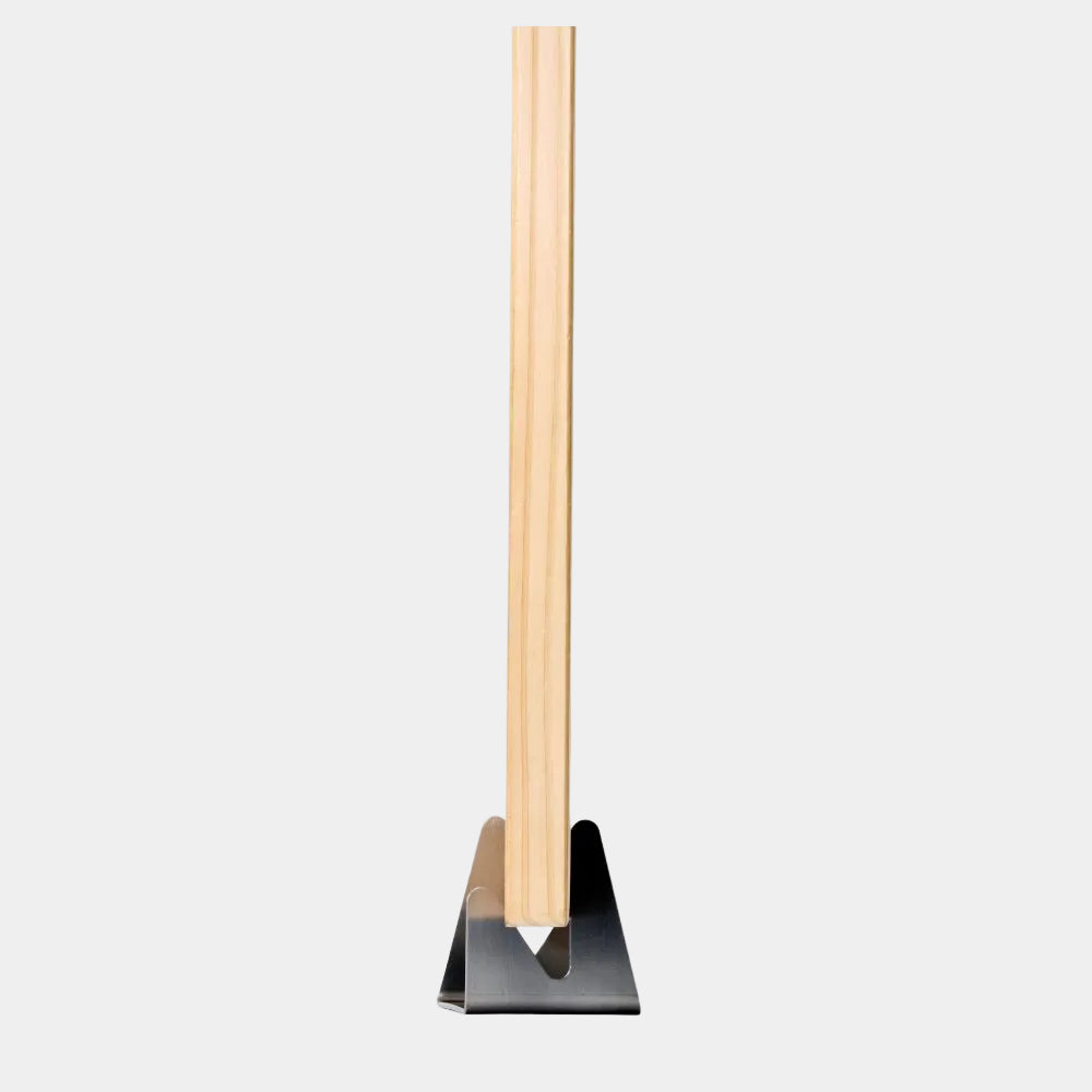 Wooden board with YOSHIKAWA Eatoco STA Stainless Steel Cutting Board Stand on a white background