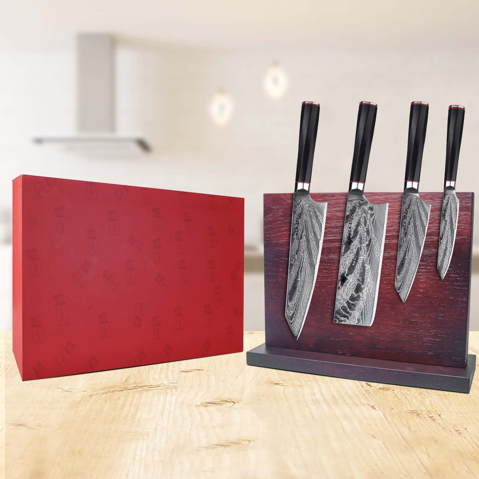 KATANA FIVE | Essential 5 pcs Knife set | 4 Knives with Magnetic Wood Block