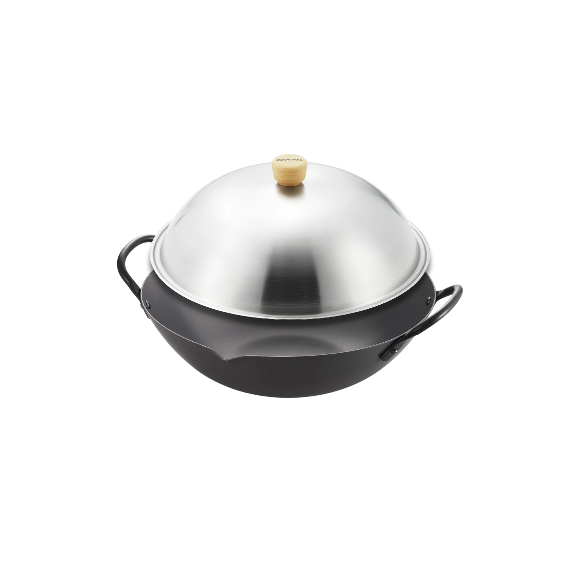 Yoshikawa 36cm Guangdong Round-Bottom Wok + Stainless Steel Lid Set – Nitrided Carbon Steel