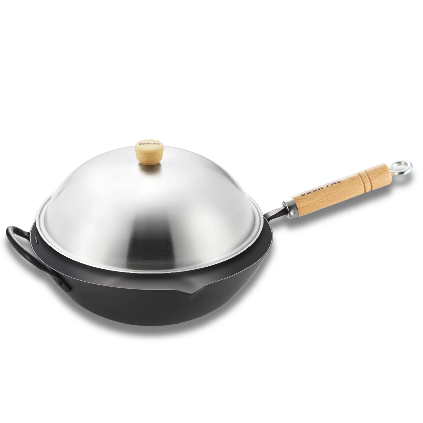 Yoshikawa 36cm Carbon Steel Wok + Stainless Steel Lid Set – Made in Japan