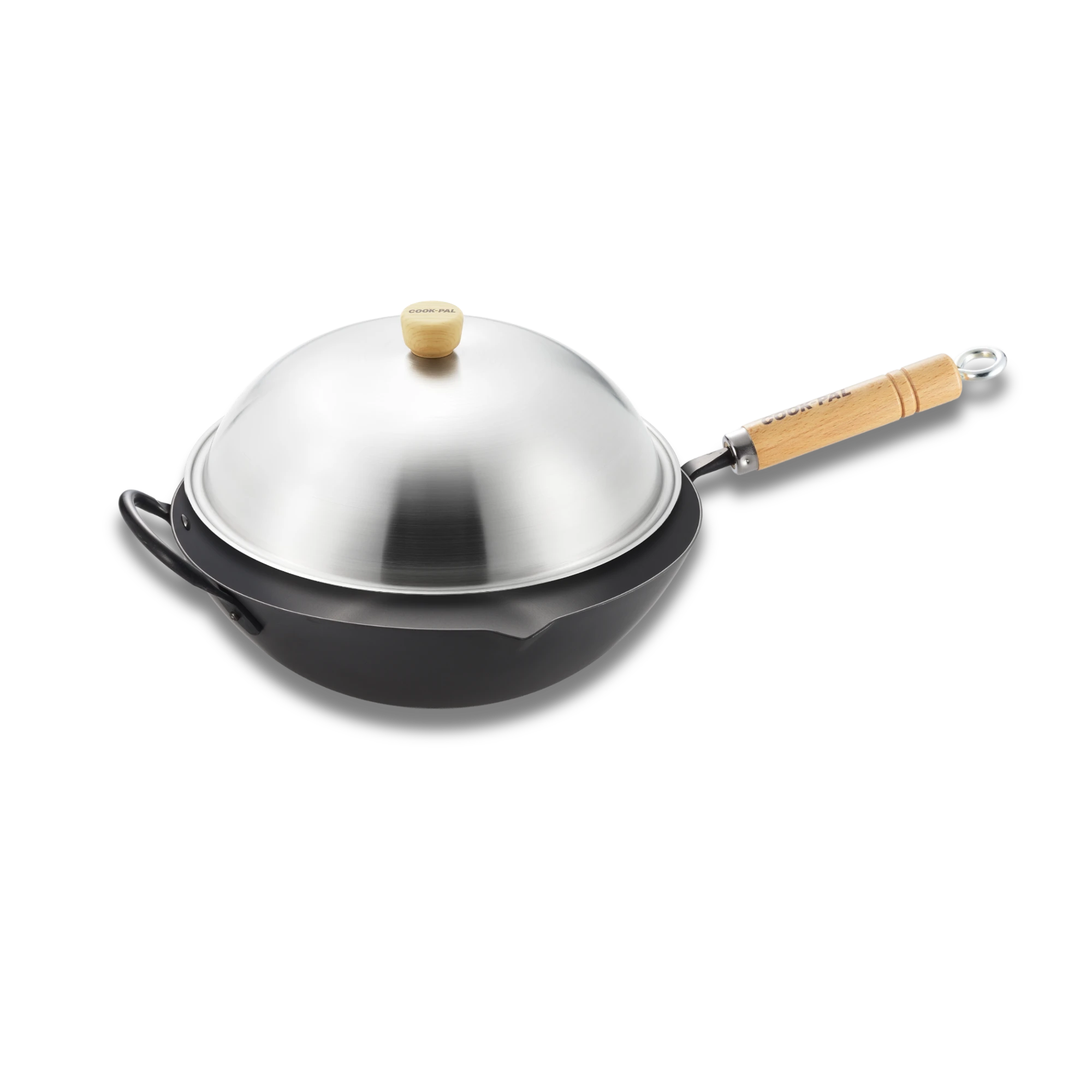 Yoshikawa 36cm Carbon Steel Wok + Stainless Steel Lid Set – Made in Japan